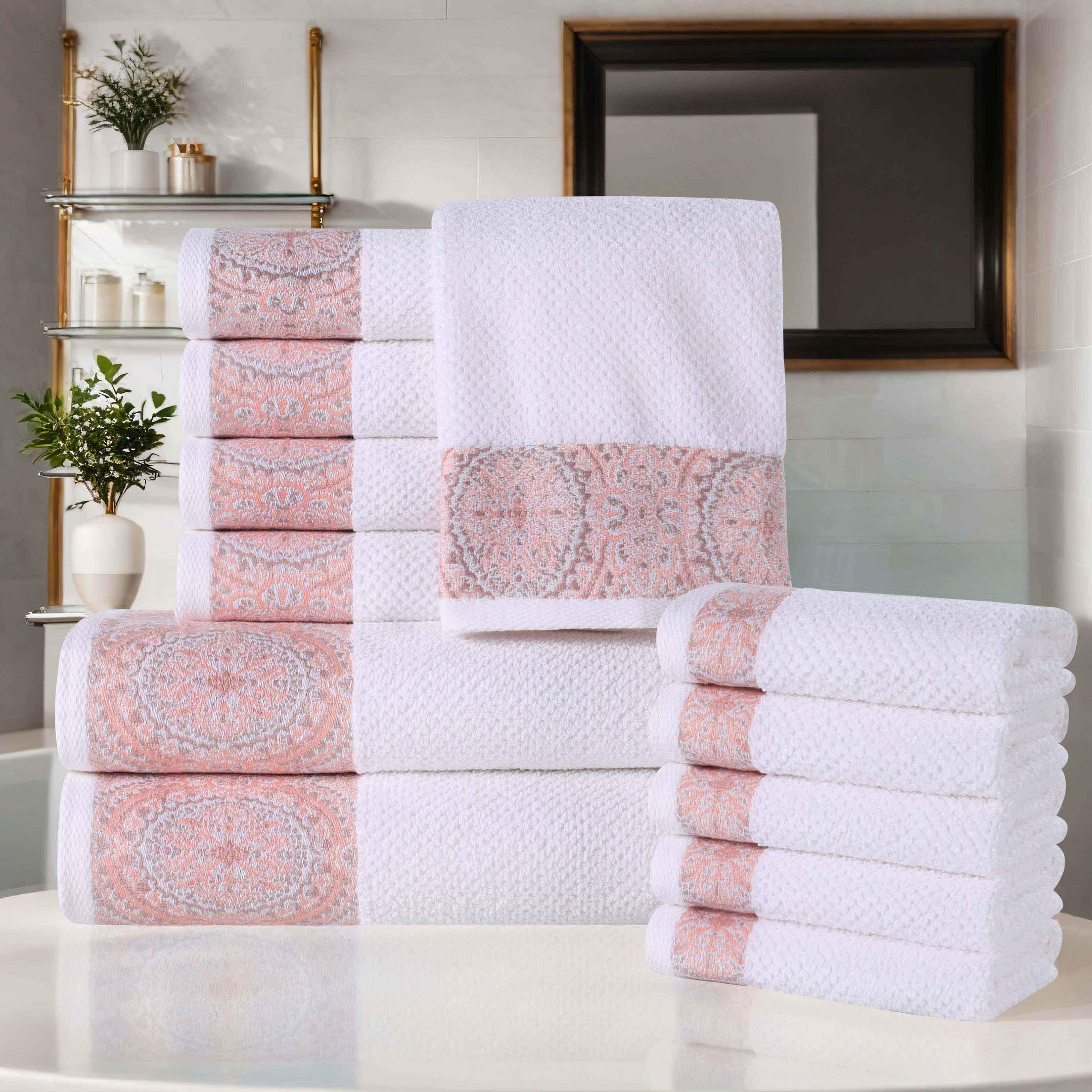 Medallion Cotton Jacquard Textured Soft Absorbent 12 Piece Towel Set - Towel Set by Superior Brand