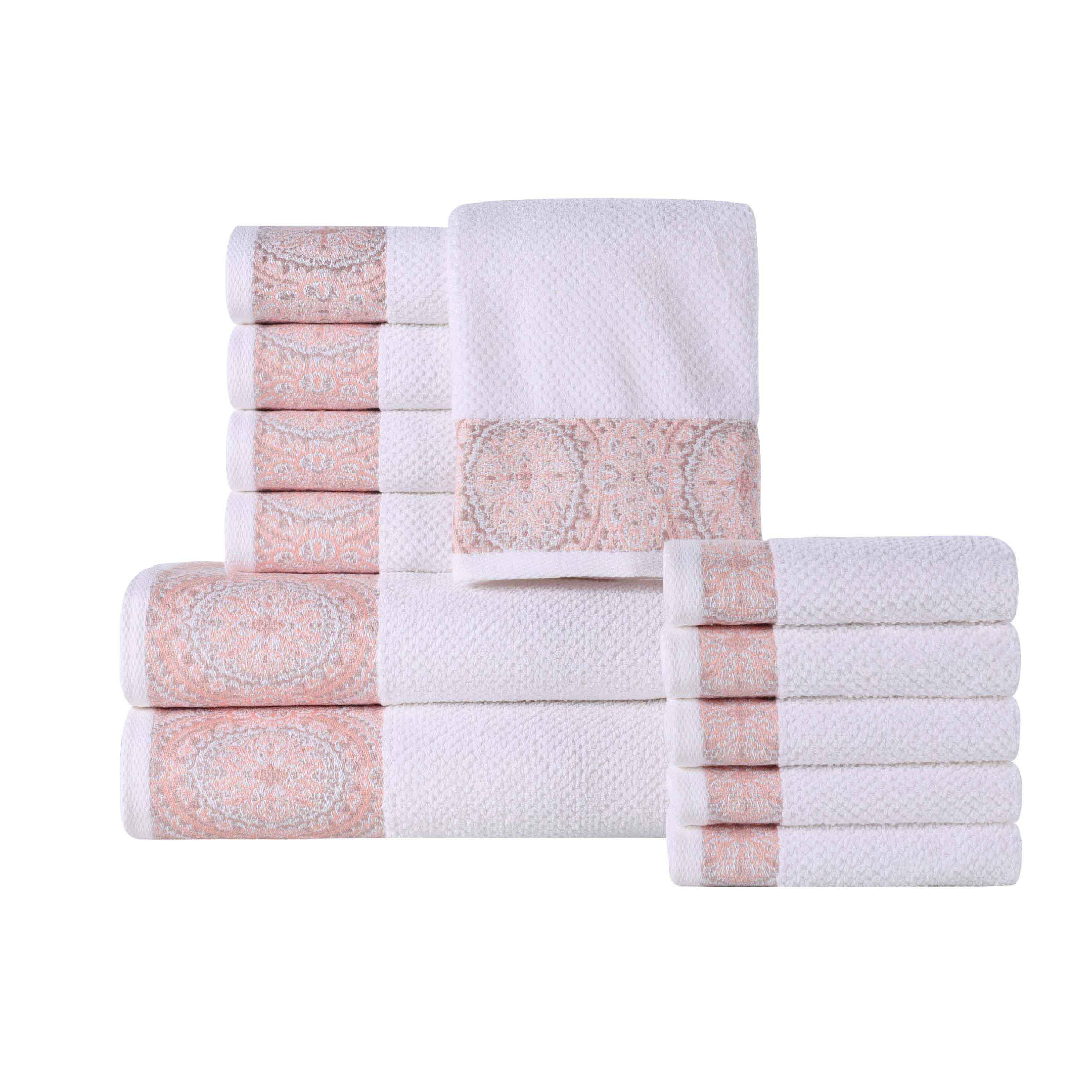 Medallion Cotton Jacquard Textured Soft Absorbent 12 Piece Towel Set - Towel Set by Superior Brand