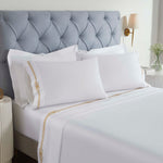 100% Cotton Bed Sheet Set Gold Embroidered Deep Pocket Moonlawn - Sheet Set by Superior Brand
