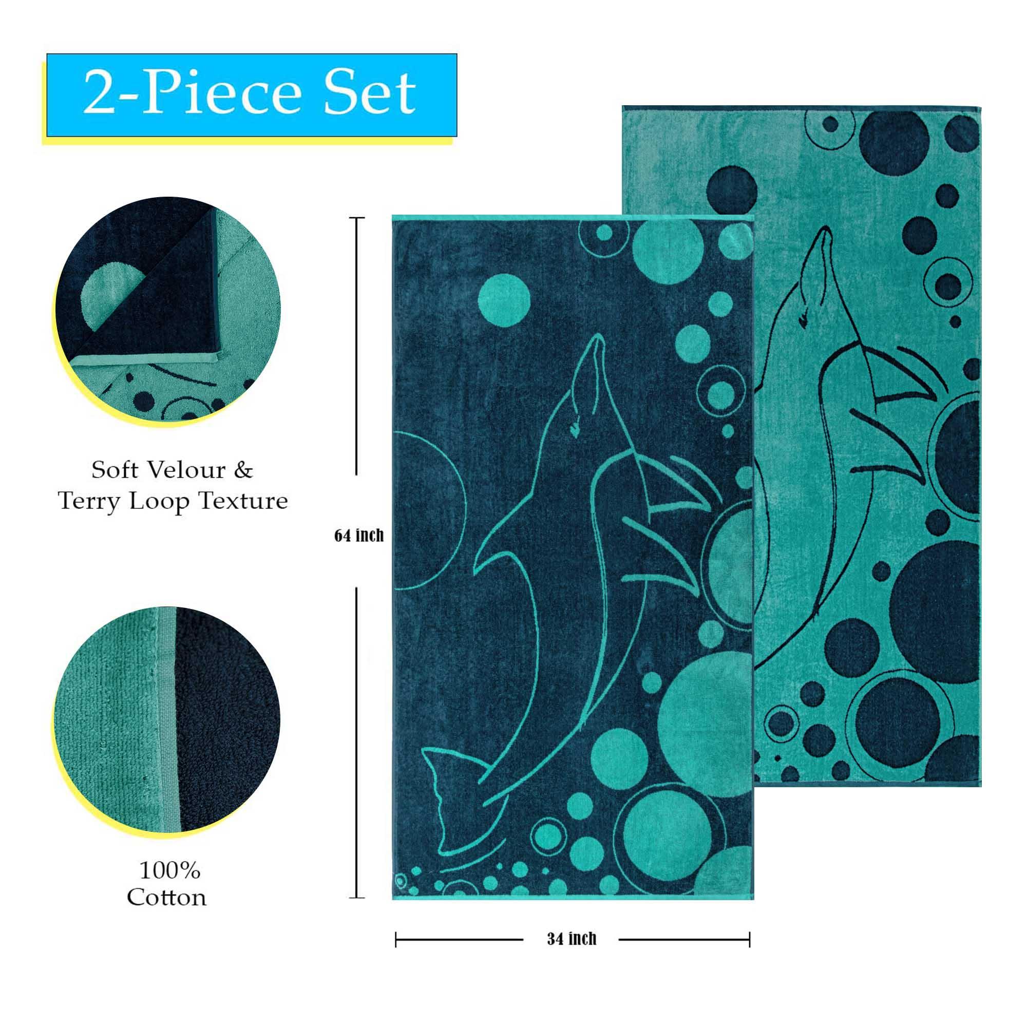 Mystic Dolphin Oversized Cotton Beach Towel Set of 2 Piece - Egyptian Cotton Beach Towel by Superior Brand