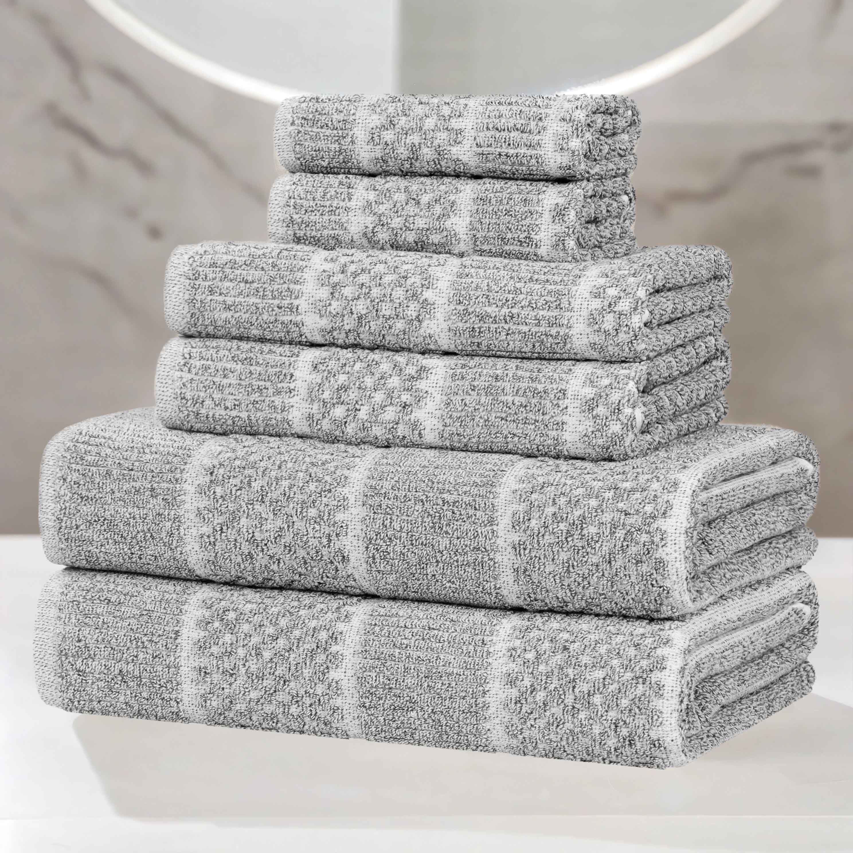 Naples Cotton Blend Textured Checkered and Ribbed 6 Piece Towel Set - Towel Set by Superior Brand