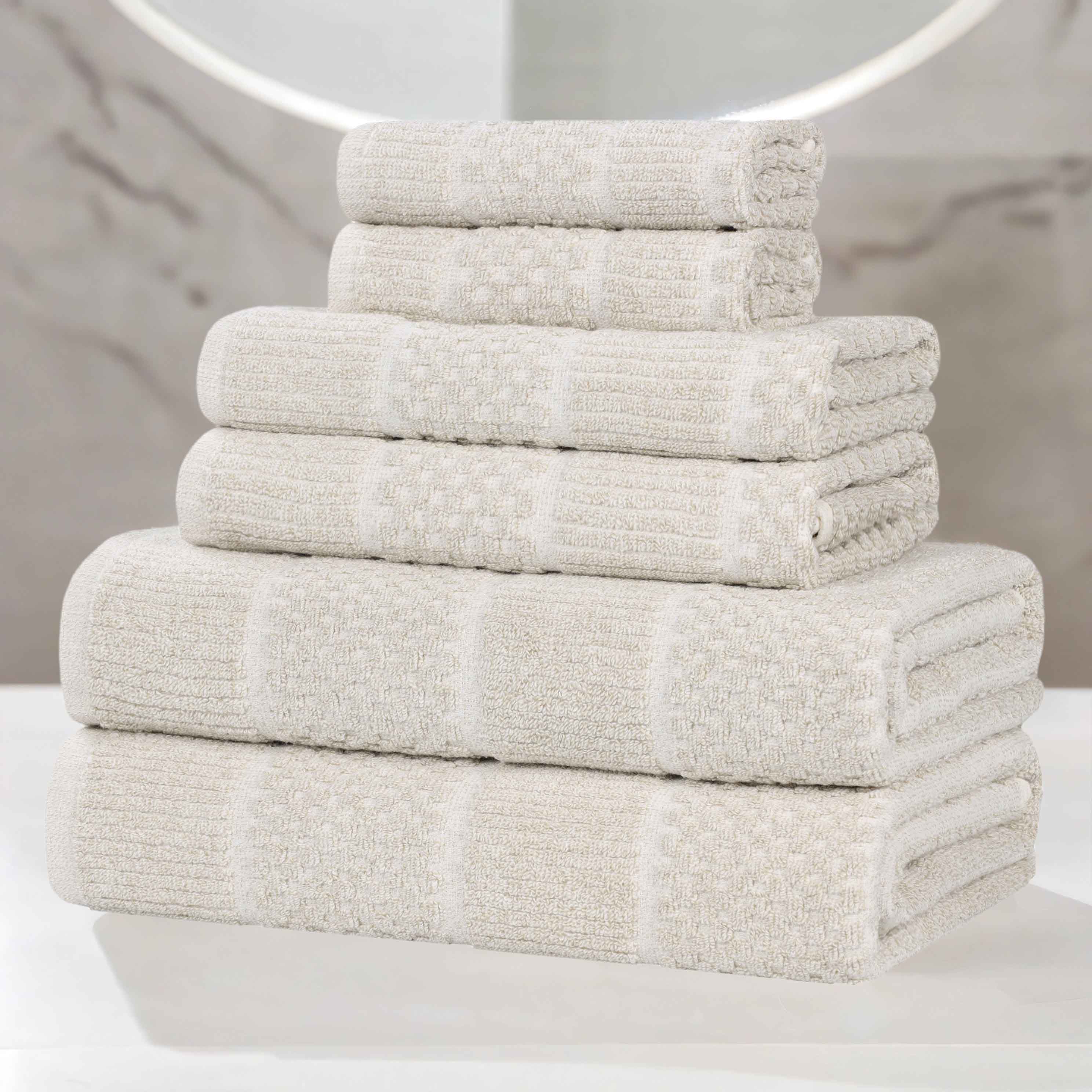 Naples Cotton Blend Textured Checkered and Ribbed 6 Piece Towel Set - Towel Set by Superior Brand