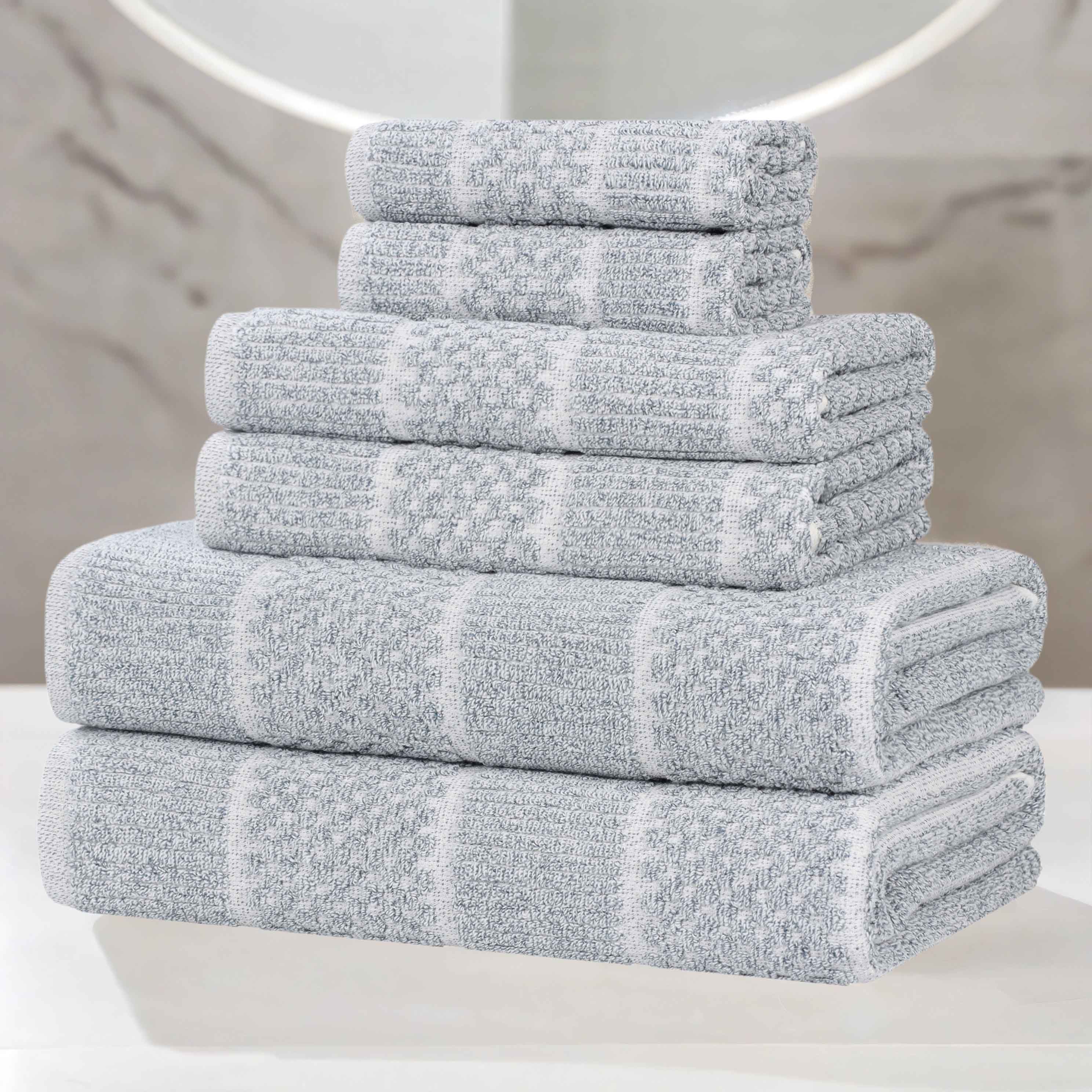 Naples Cotton Blend Textured Checkered and Ribbed 6 Piece Towel Set - Towel Set by Superior Brand