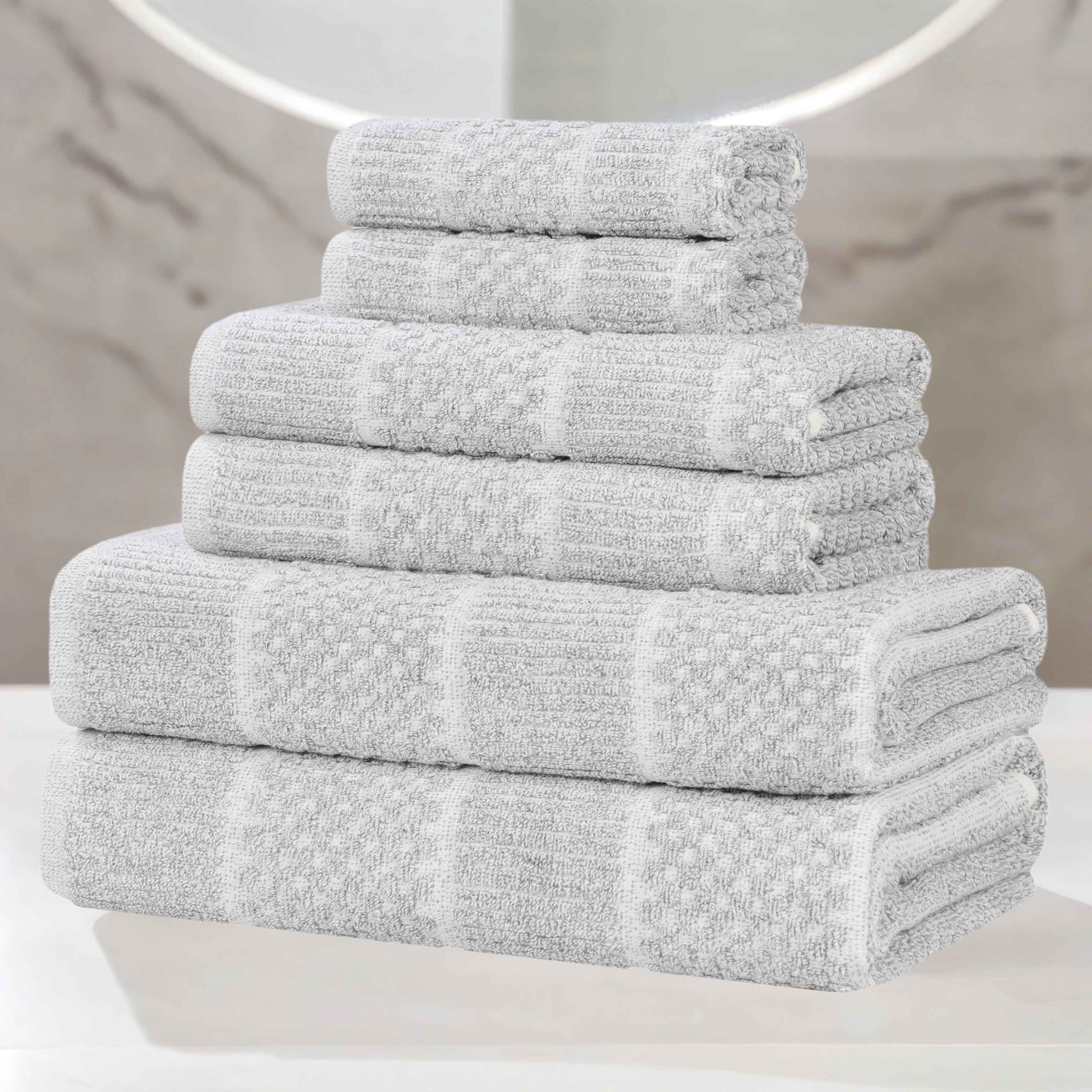 Naples Cotton Blend Textured Checkered and Ribbed 6 Piece Towel Set - Towel Set by Superior Brand