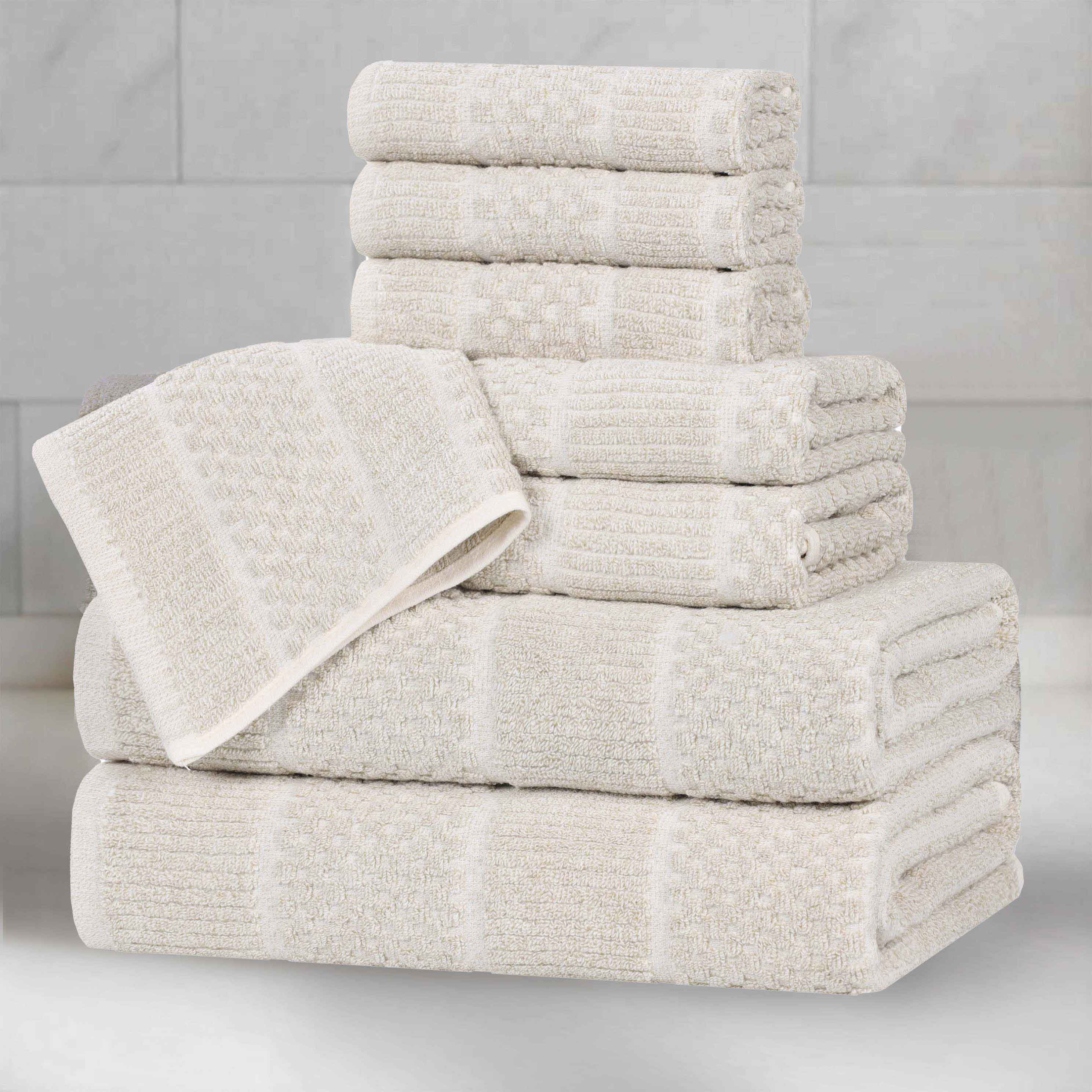 Naples Cotton Blend Textured Checkered and Ribbed 8 Piece Towel Set - Towel Set by Superior Brand