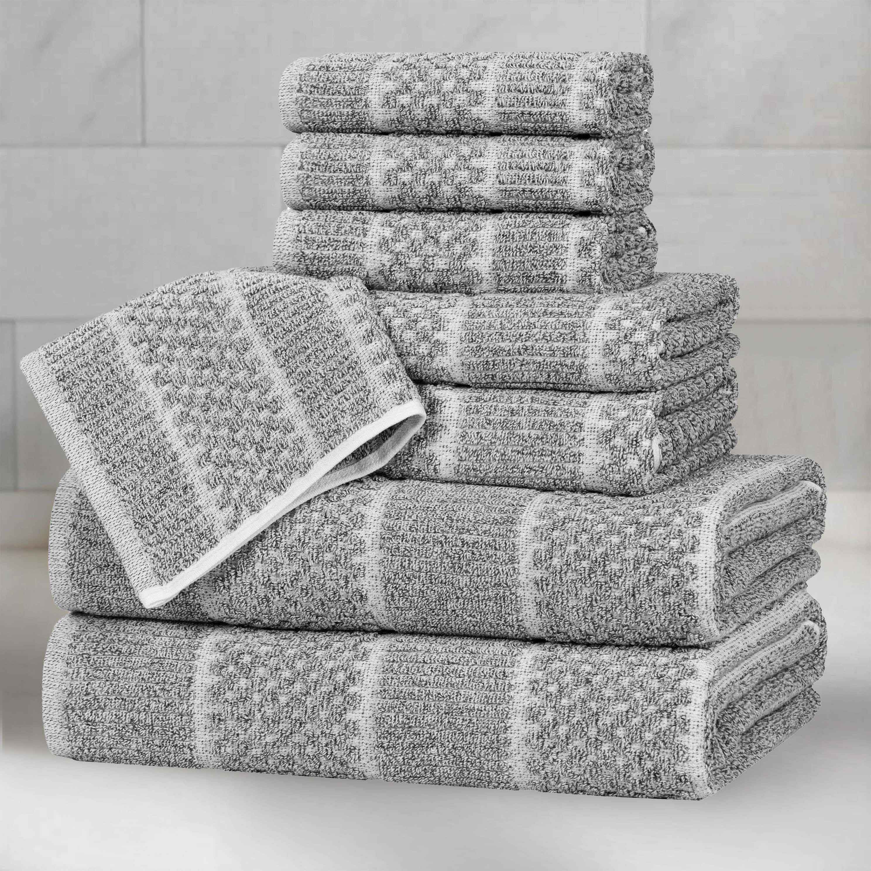 Naples Cotton Blend Textured Checkered and Ribbed 8 Piece Towel Set - Towel Set by Superior Brand
