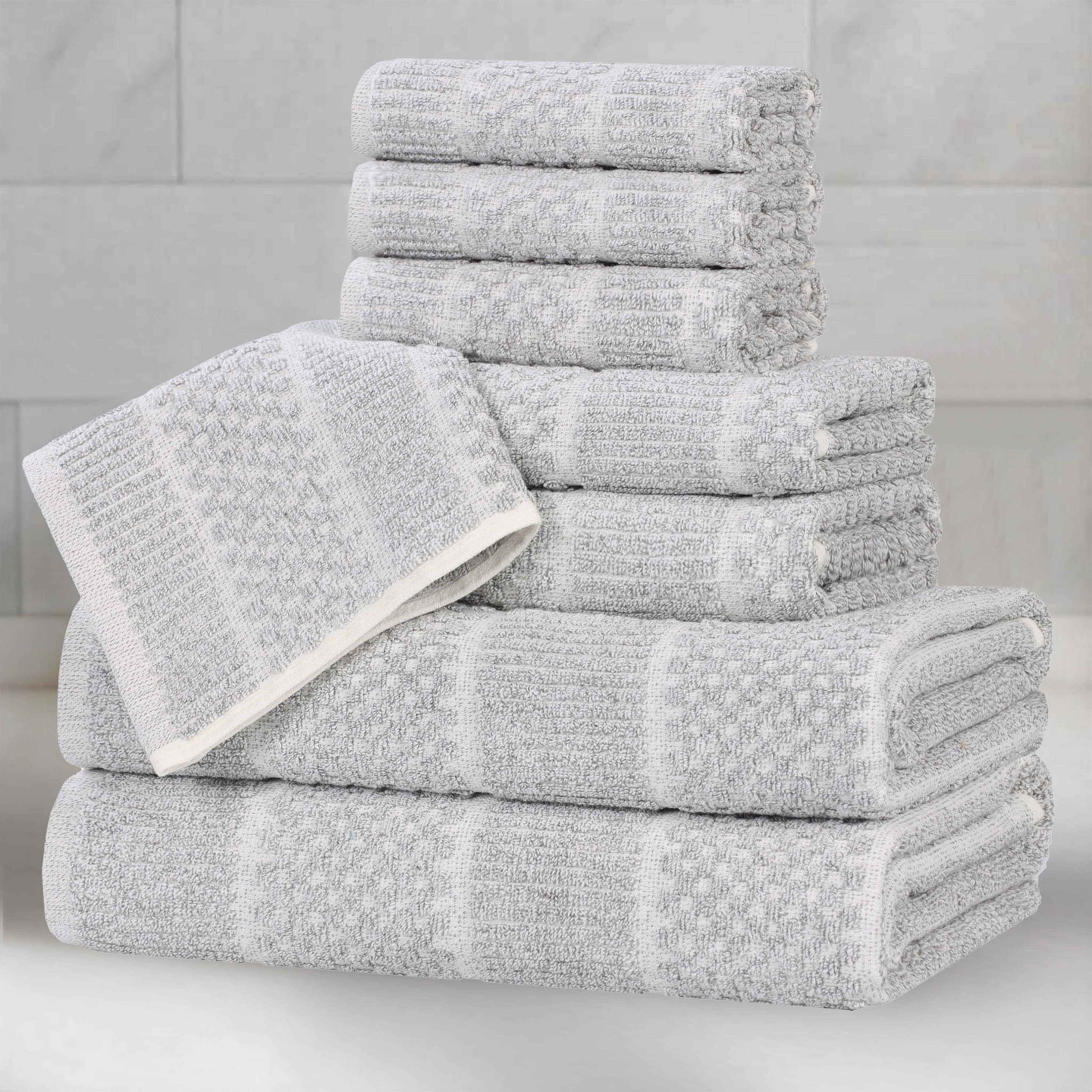 Naples Cotton Blend Textured Checkered and Ribbed 8 Piece Towel Set - Towel Set by Superior Brand