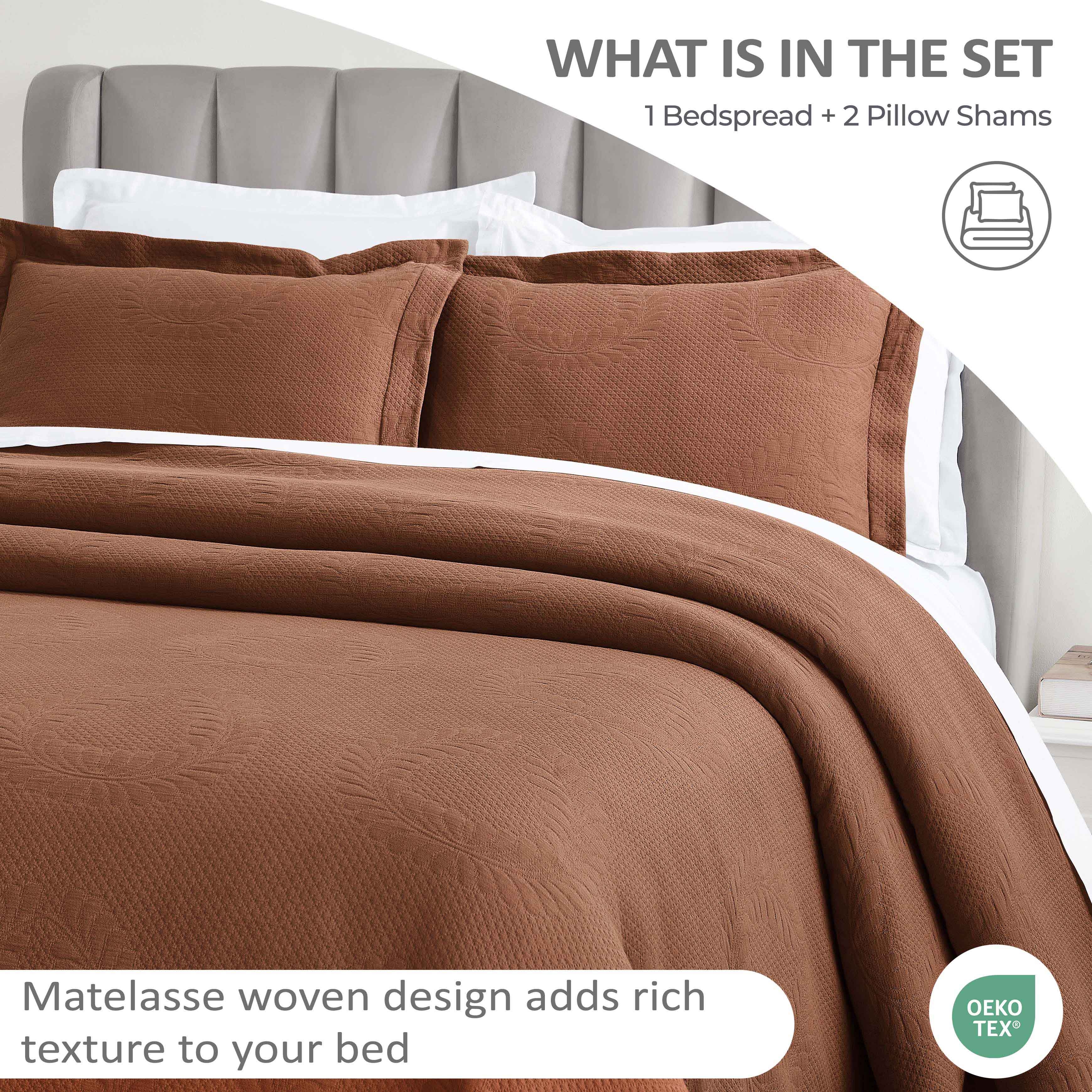 Peploi Medium Weight Jacquard Matelasse Floral Wreath Bedspread Set - Bedspread by Superior Brand