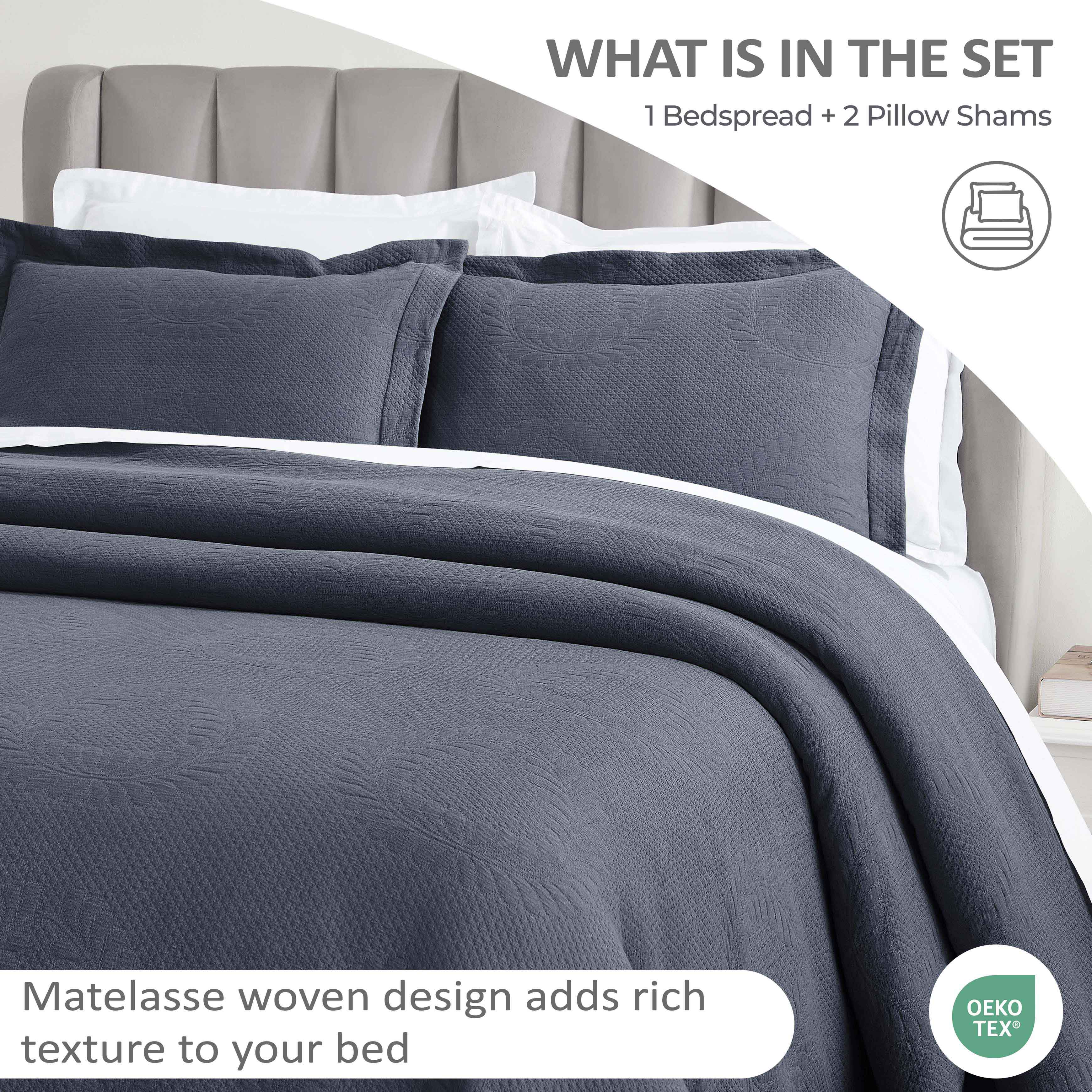 Peploi Medium Weight Jacquard Matelasse Floral Wreath Bedspread Set - Bedspread by Superior Brand
