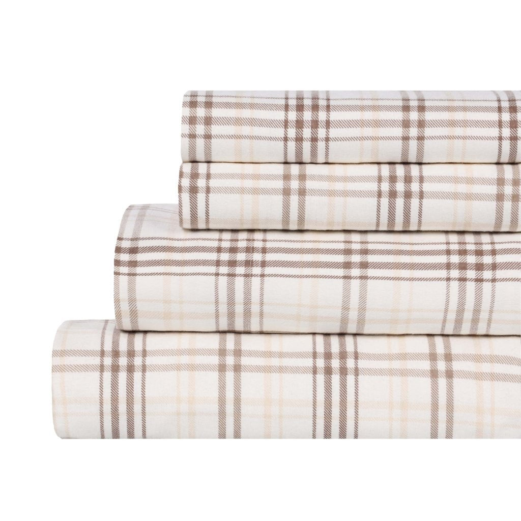 100% Cotton Flannel Plaid Bed Sheet Set - Classic Modern Farmhouse Deep Pocket - Sheet Set by Superior Brand