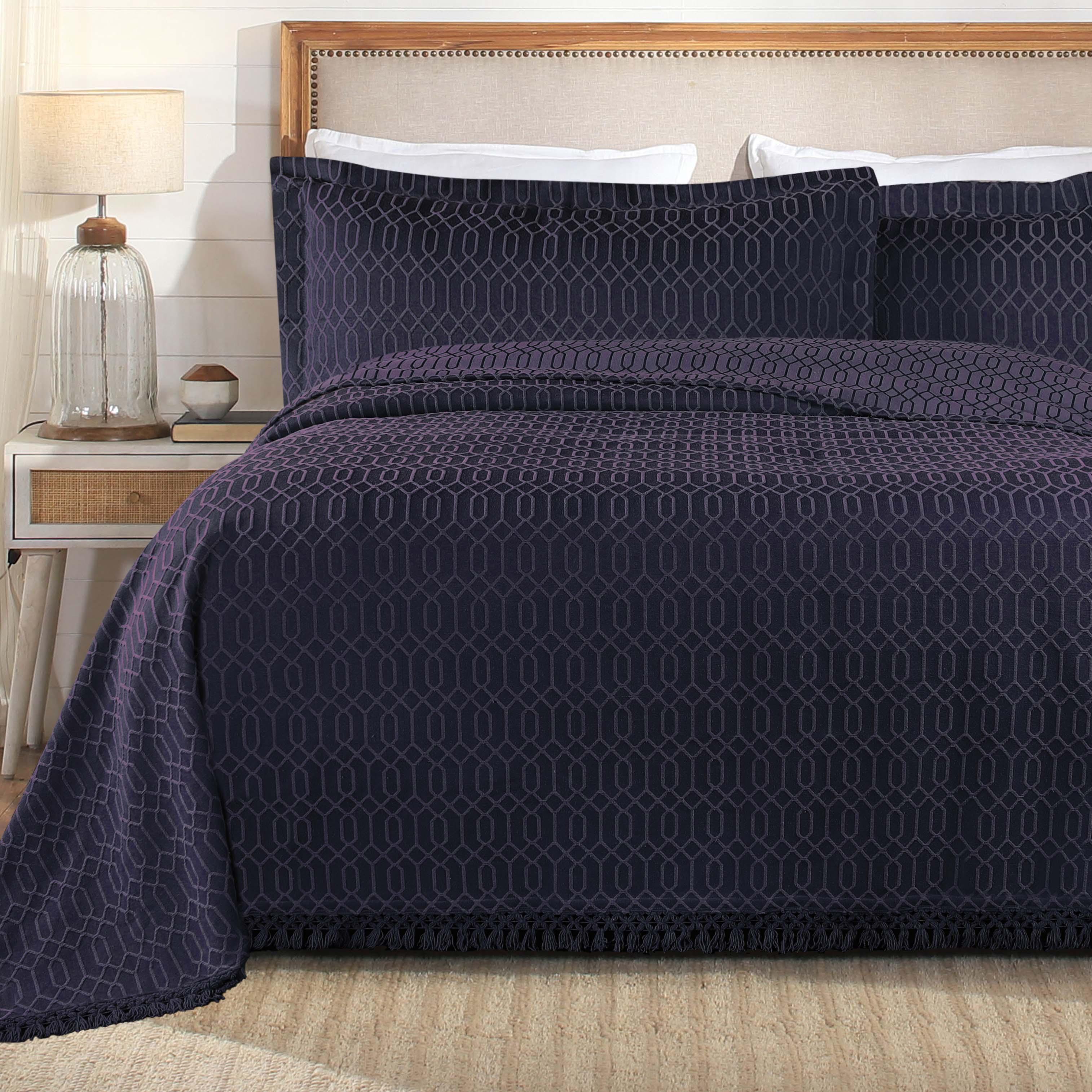 Lightweight Cotton Bedspread Set 3-Piece Remi Geometric Fringe Jacquard - Bedspread by Superior Brand