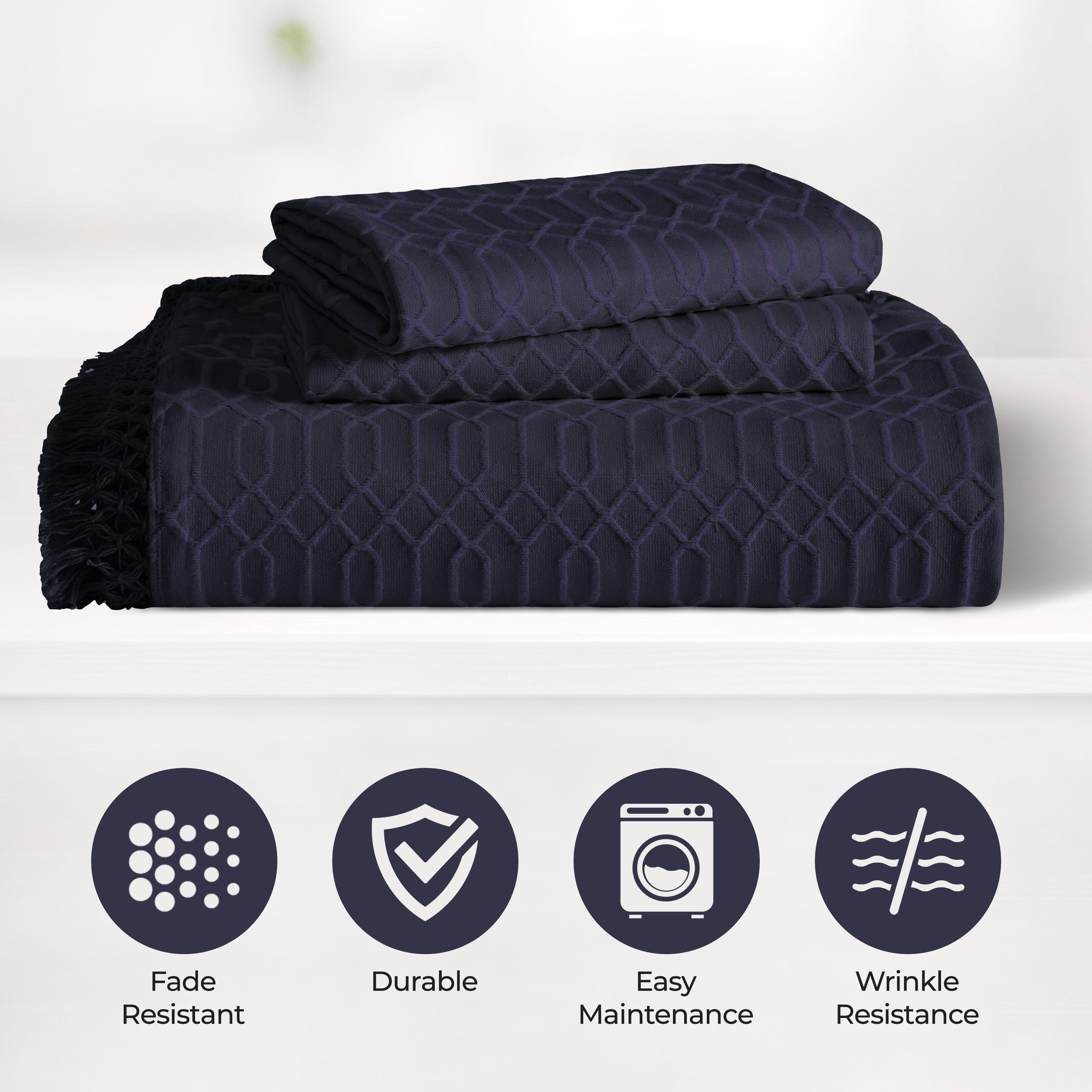 Lightweight Cotton Bedspread Set 3-Piece Remi Geometric Fringe Jacquard - Bedspread by Superior Brand