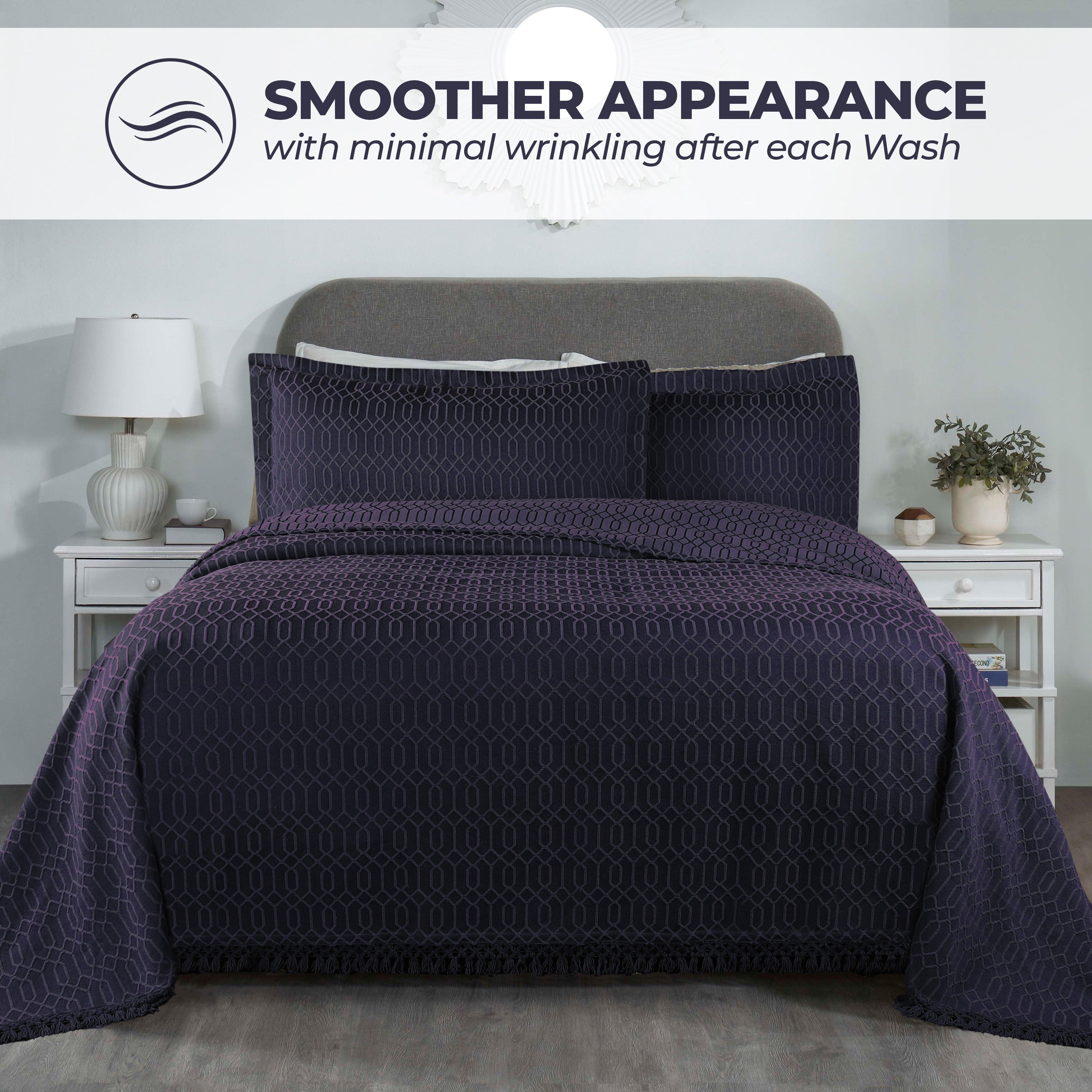 Lightweight Cotton Bedspread Set 3-Piece Remi Geometric Fringe Jacquard - Bedspread by Superior Brand