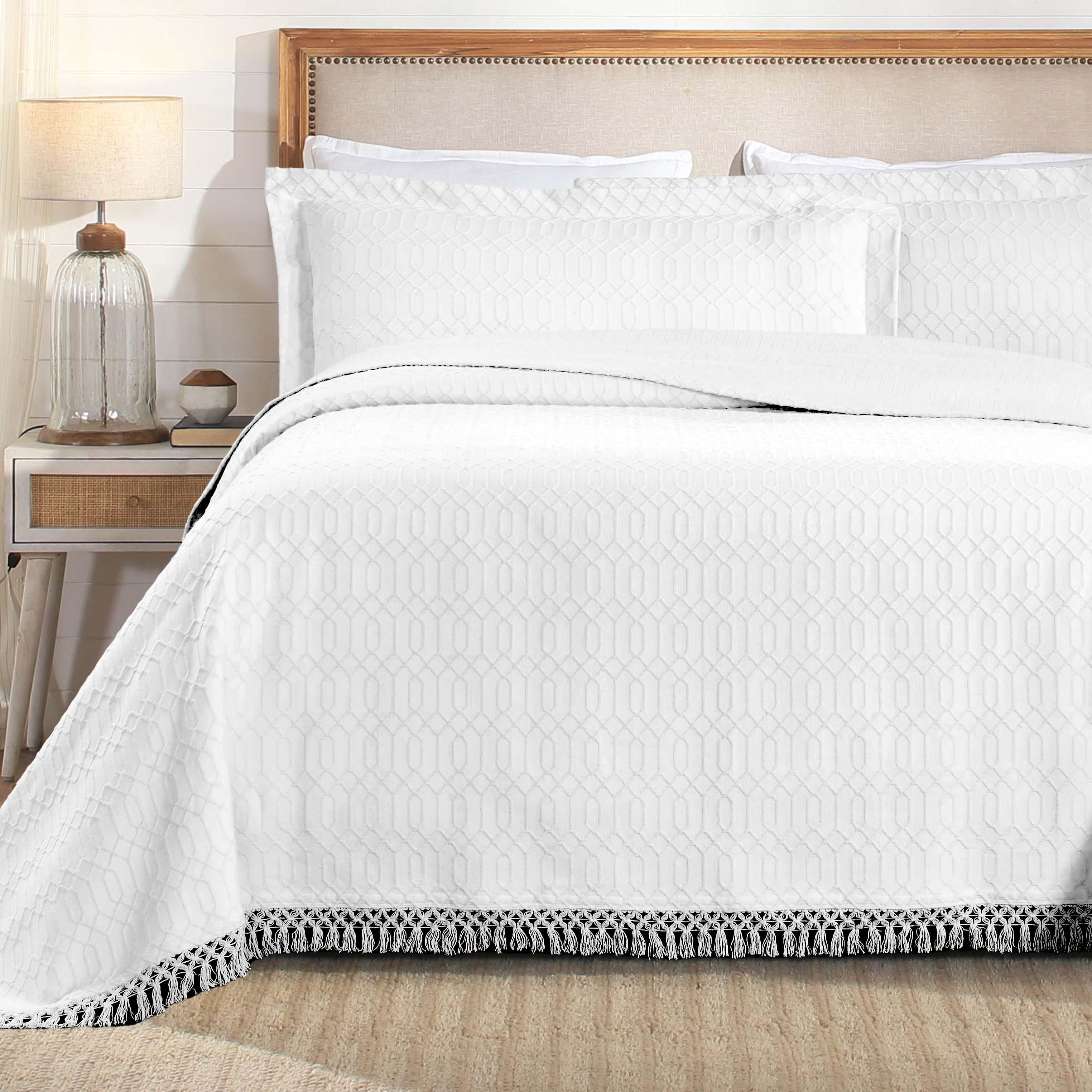 Lightweight Cotton Bedspread Set 3-Piece Remi Geometric Fringe Jacquard - Bedspread by Superior Brand