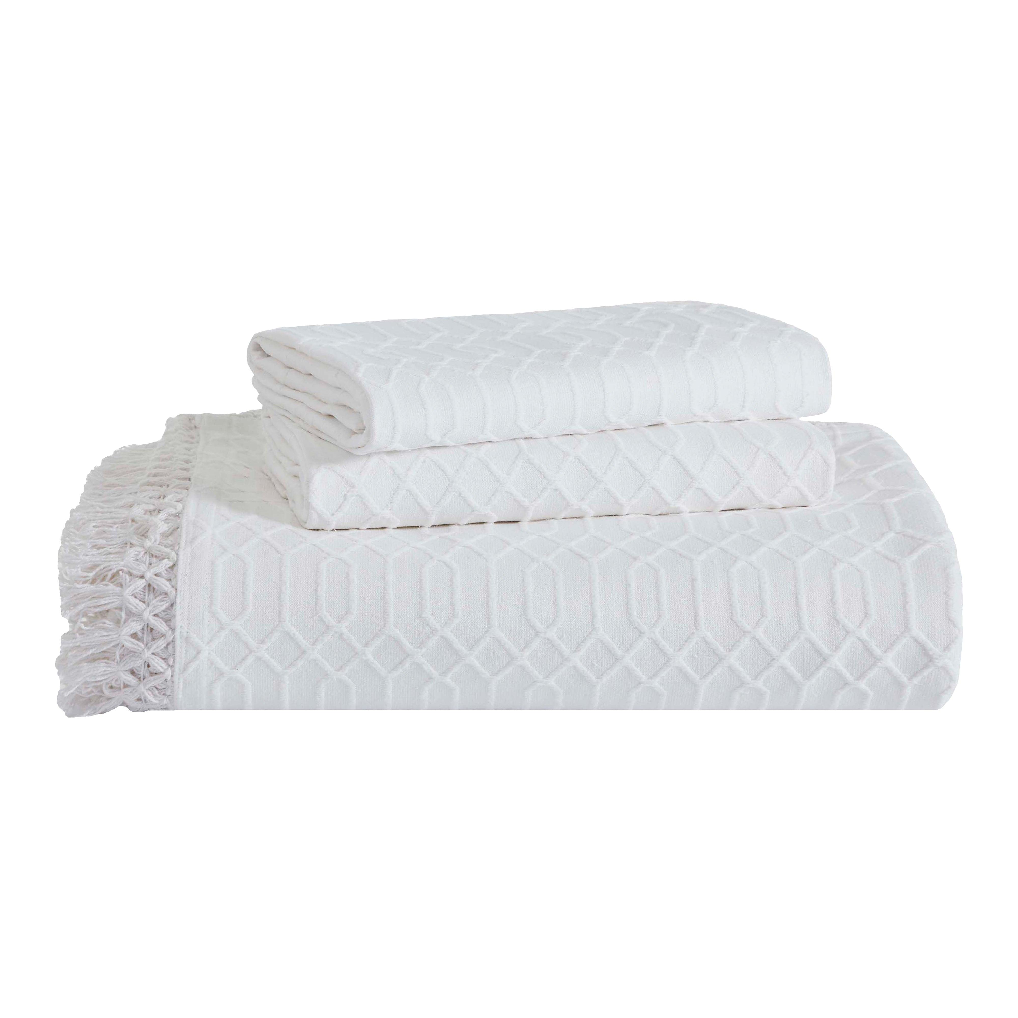 Lightweight Cotton Bedspread Set 3-Piece Remi Geometric Fringe Jacquard - Bedspread by Superior Brand