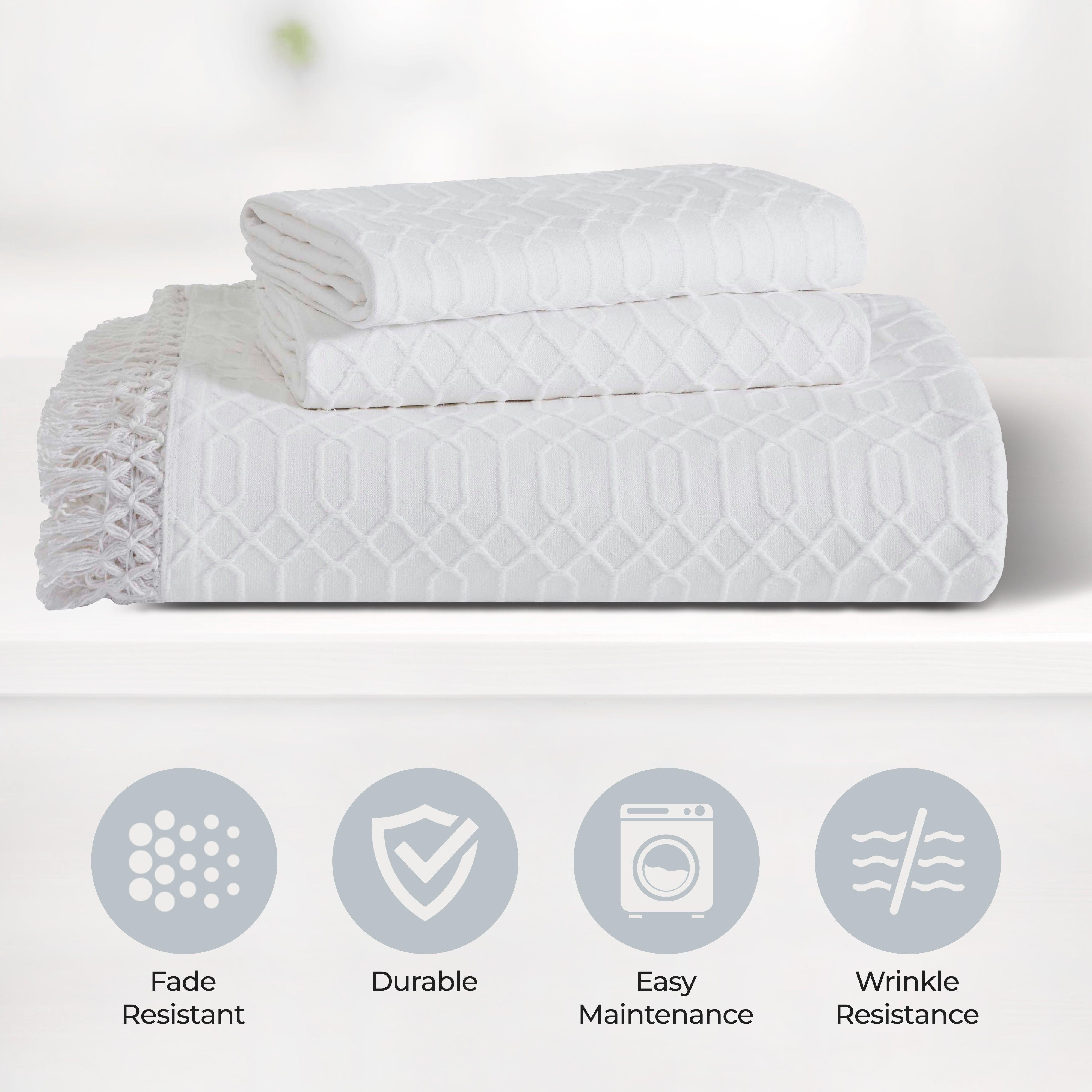 Lightweight Cotton Bedspread Set 3-Piece Remi Geometric Fringe Jacquard - Bedspread by Superior Brand