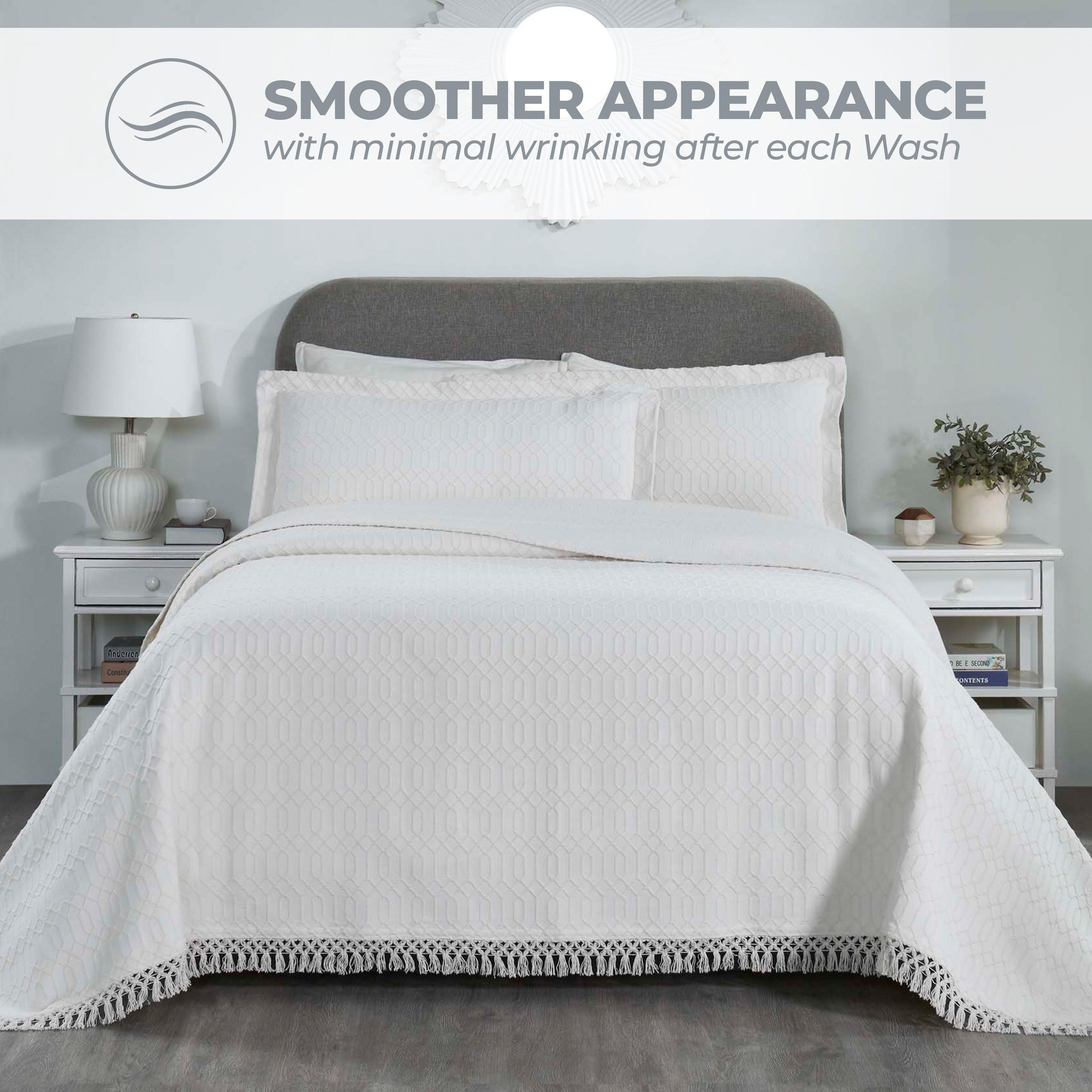 Lightweight Cotton Bedspread Set 3-Piece Remi Geometric Fringe Jacquard - Bedspread by Superior Brand