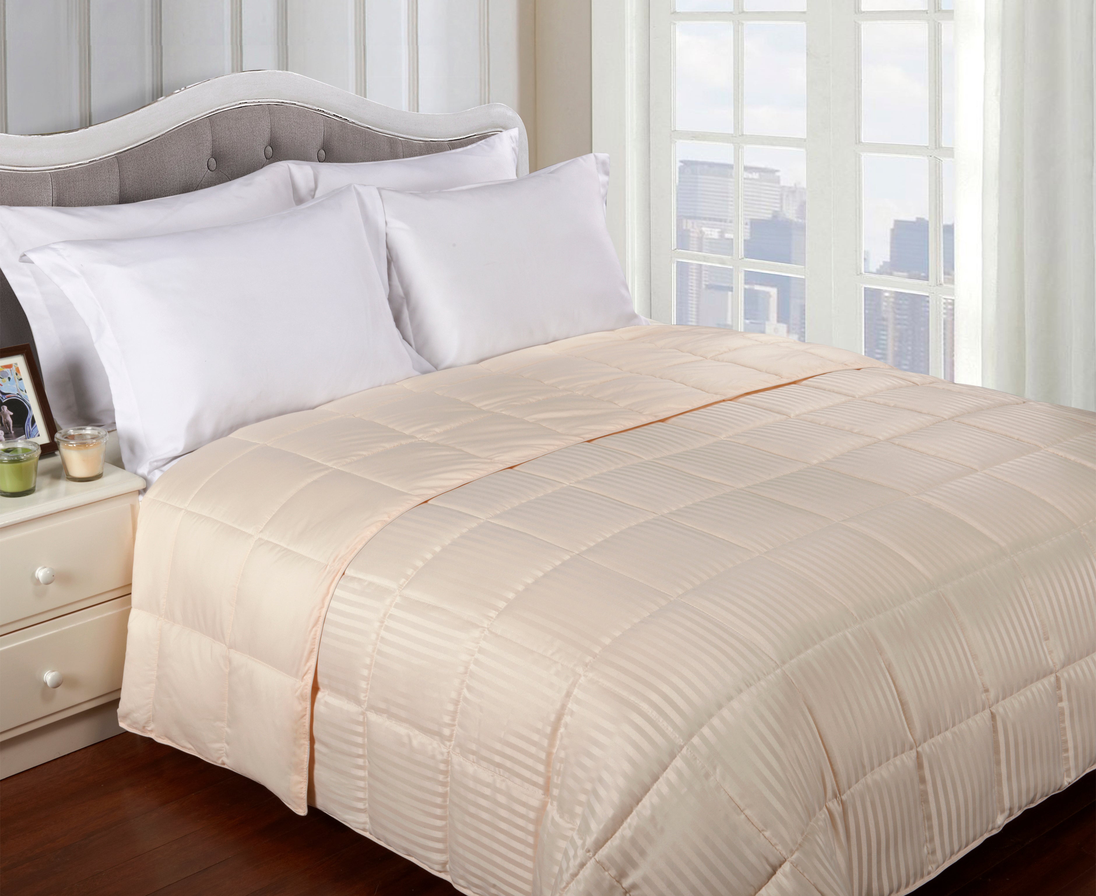 Reversible Down Alternative All-Season Solid Striped Blanket - Blanket by Superior Brand