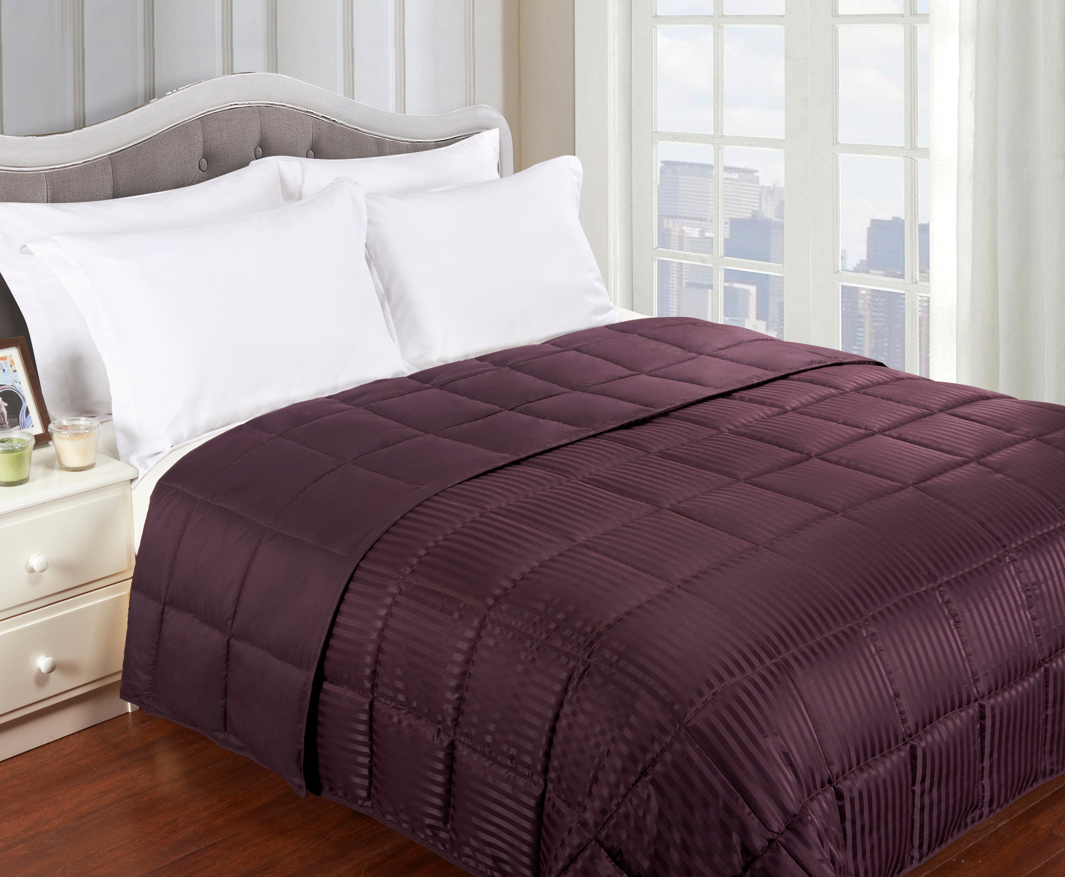 Reversible Down Alternative All-Season Solid Striped Blanket - Blanket by Superior Brand