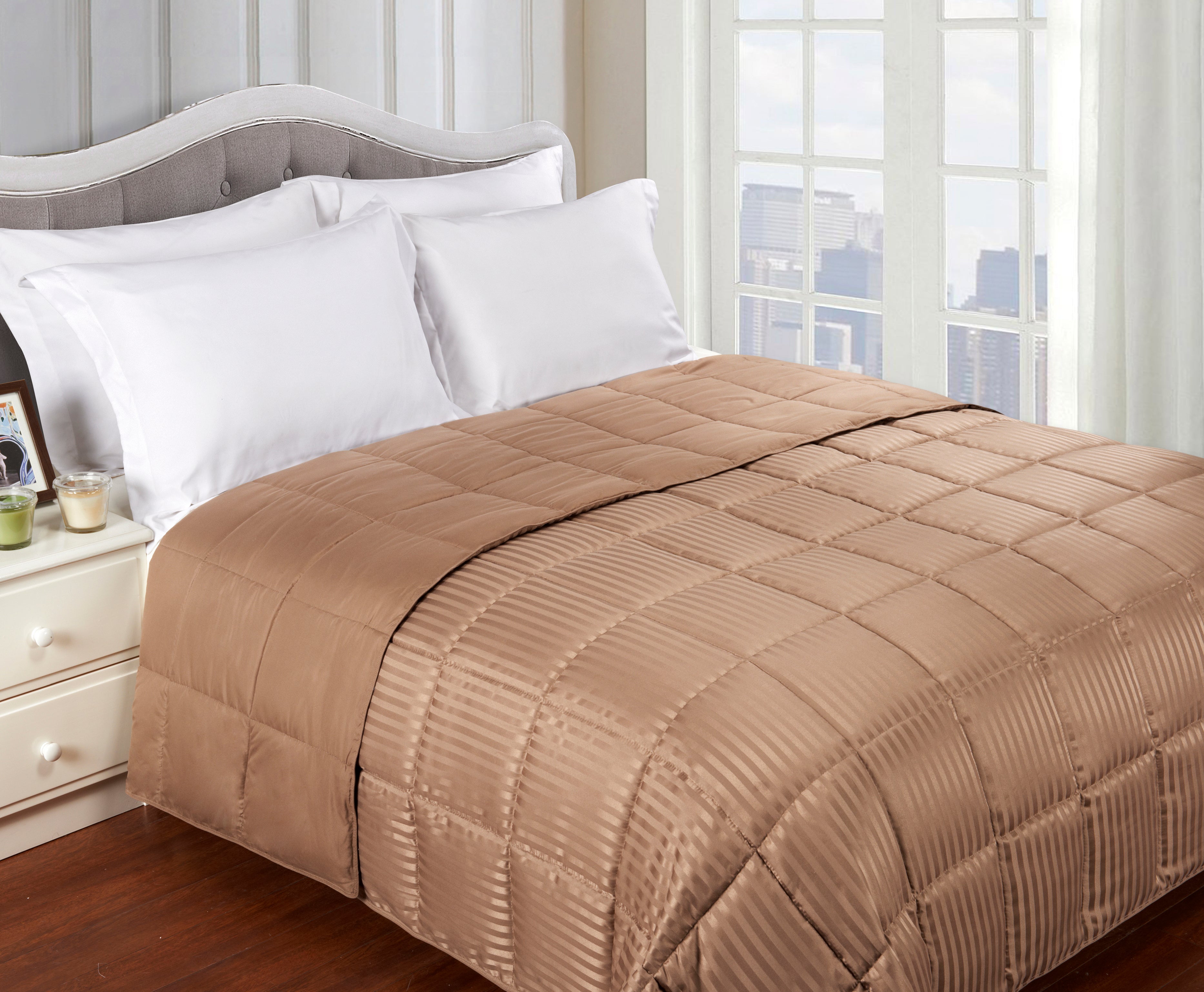 Reversible Down Alternative All-Season Solid Striped Blanket - Blanket by Superior Brand