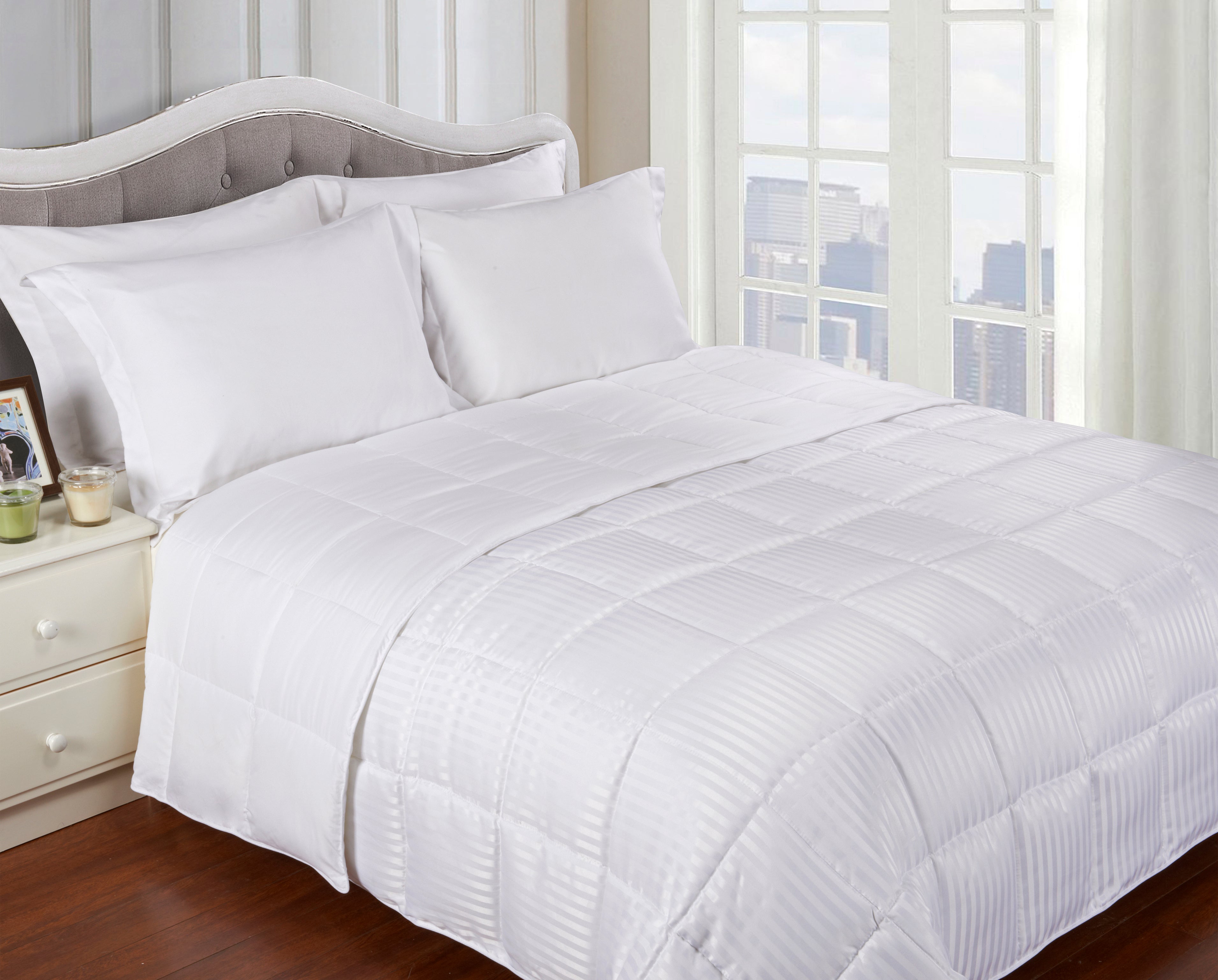Reversible Down Alternative All-Season Solid Striped Blanket - Blanket by Superior Brand