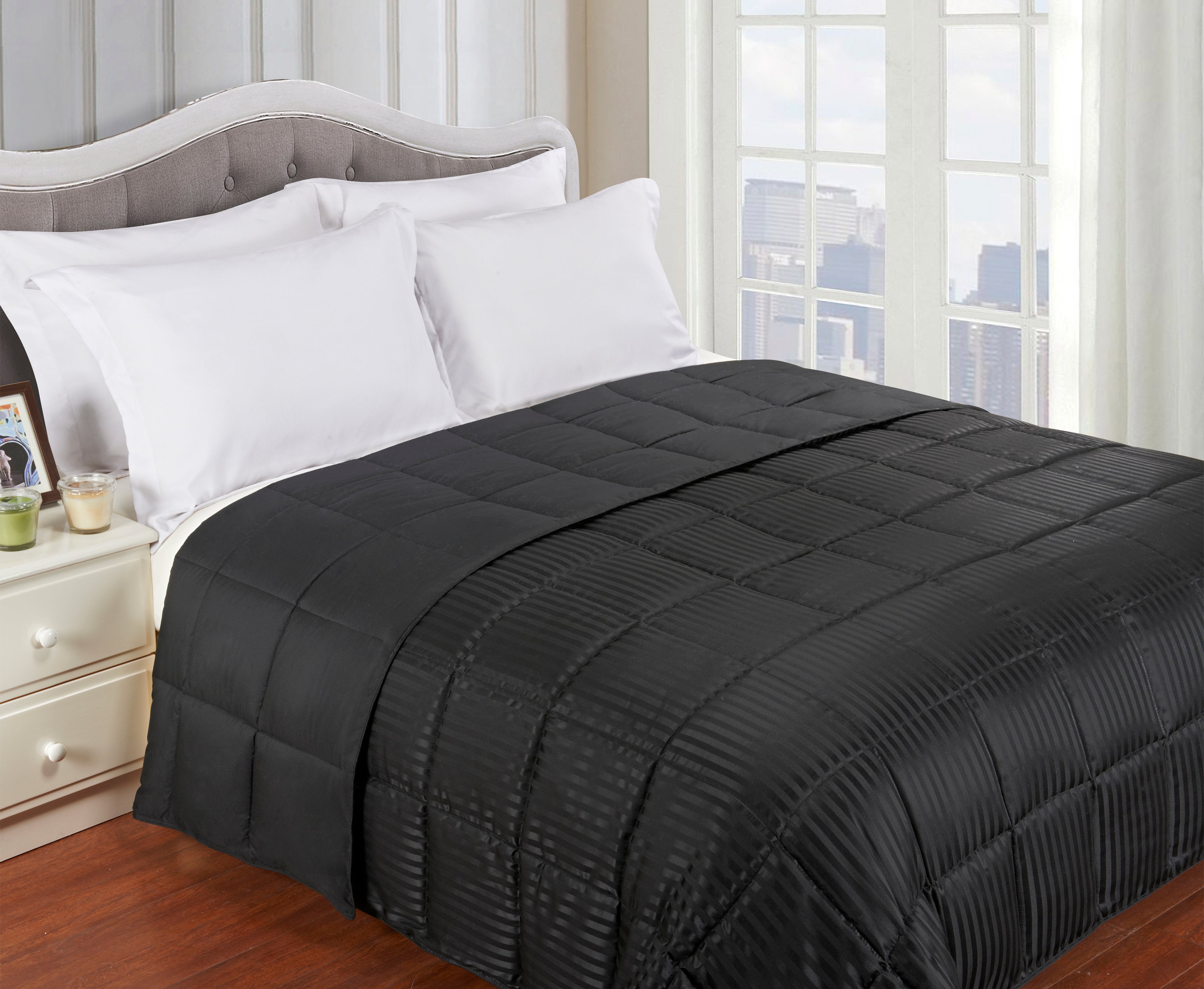 Reversible Down Alternative All-Season Solid Striped Blanket - Blanket by Superior Brand