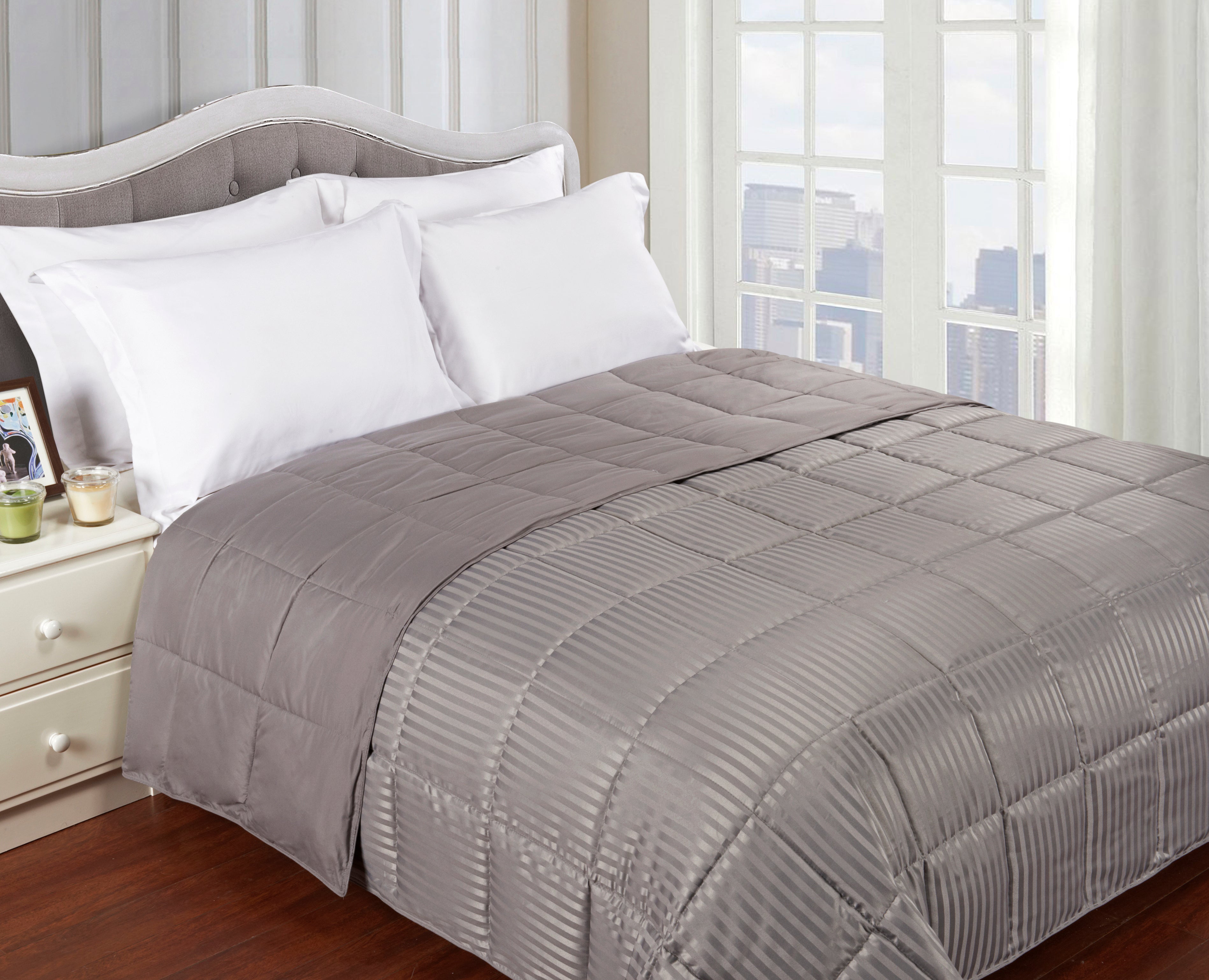 Reversible Down Alternative All-Season Solid Striped Blanket - Blanket by Superior Brand
