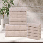 Roma Cotton Ribbed Textured Soft Absorbent 12 Piece Assorted Towel Set - Towel Set by Superior Brand
