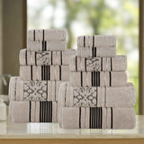 Sadie Zero Twist Cotton Solid and Jacquard Floral 12 Piece Towel Set - Towel Set by Superior Brand
