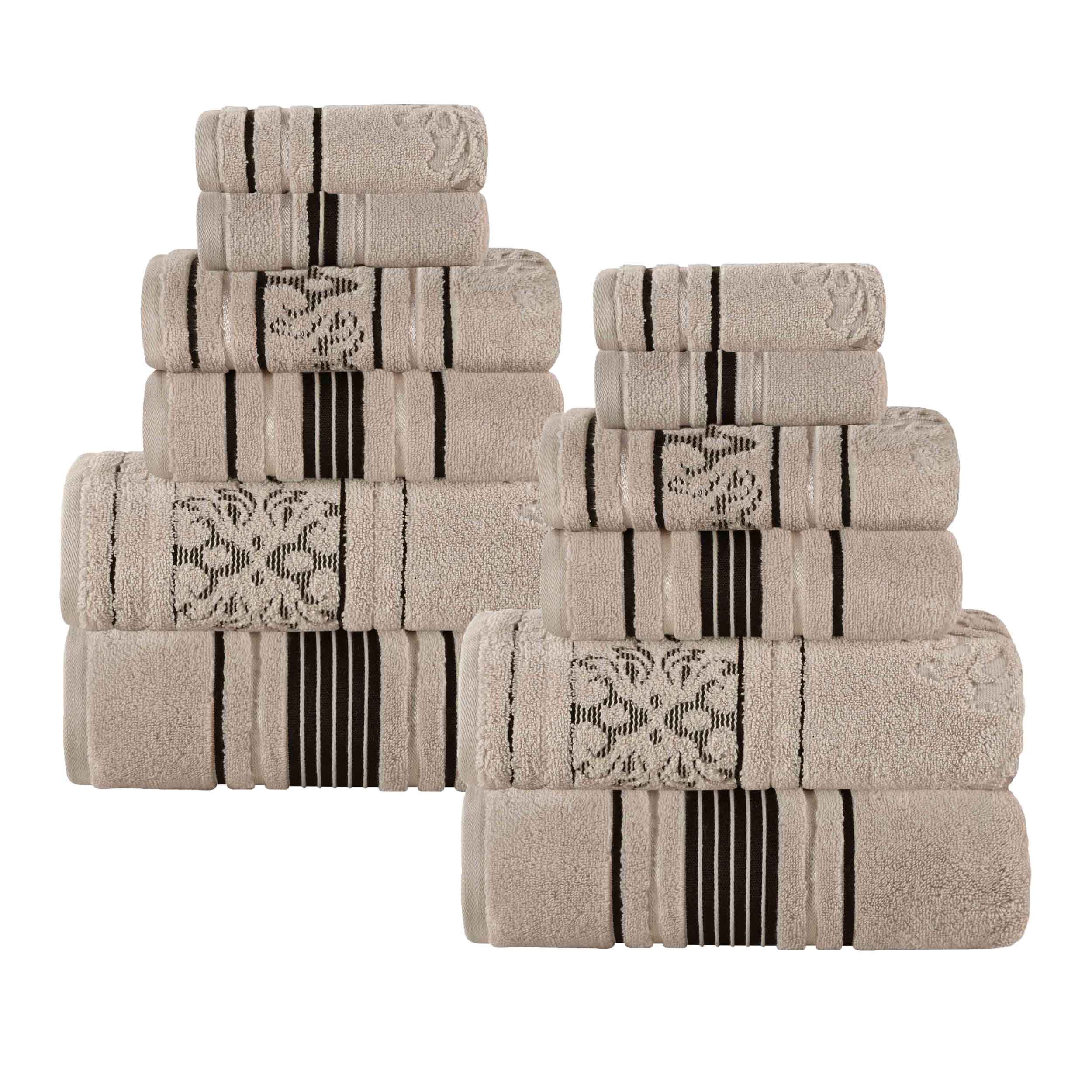 Sadie Zero Twist Cotton Solid and Jacquard Floral 12 Piece Towel Set - Towel Set by Superior Brand