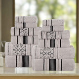 Sadie Zero Twist Cotton Solid and Jacquard Floral 12 Piece Towel Set - Towel Set by Superior Brand