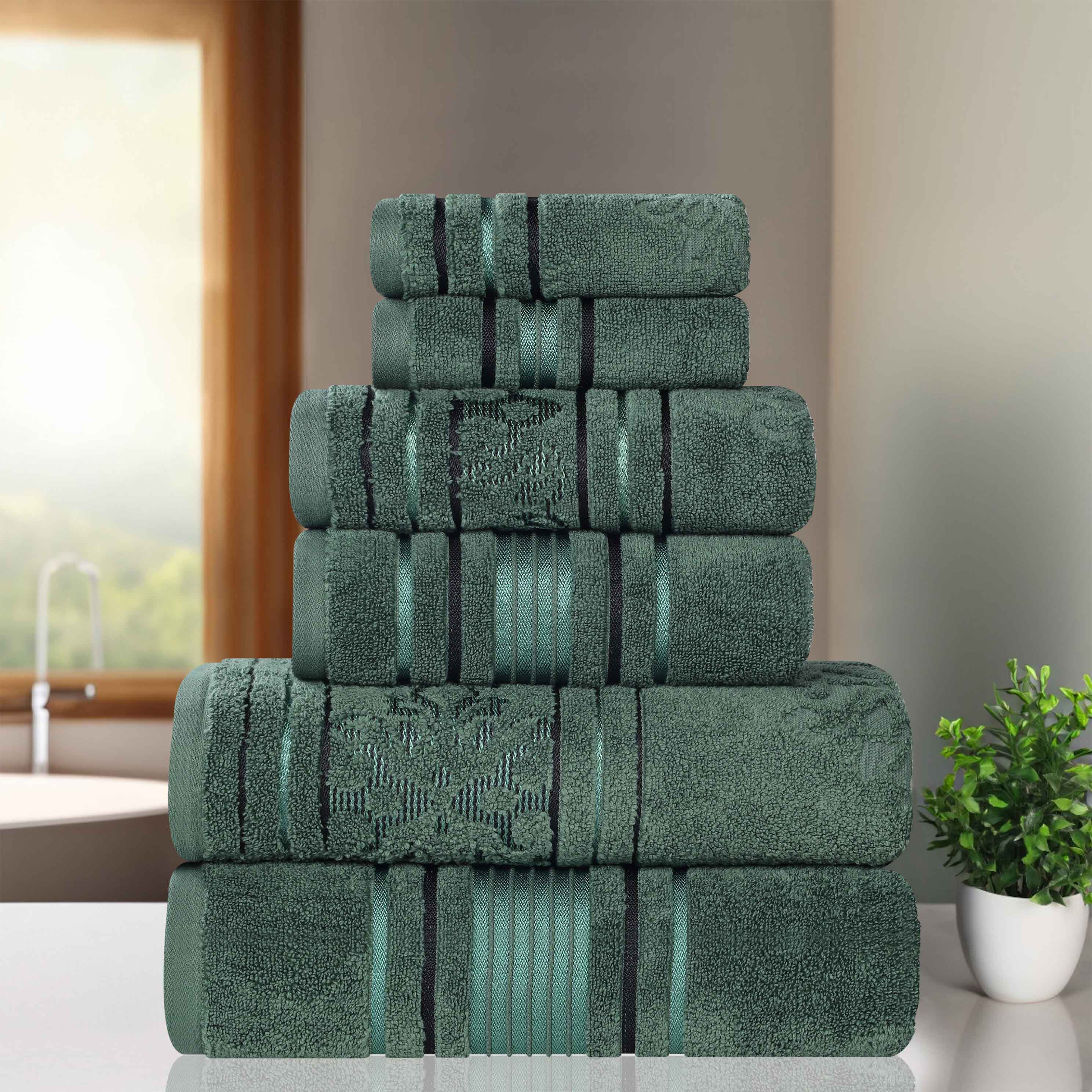 Sadie Zero Twist Cotton Solid and Jacquard Floral 6 Piece Towel Set - Towel Set by Superior Brand