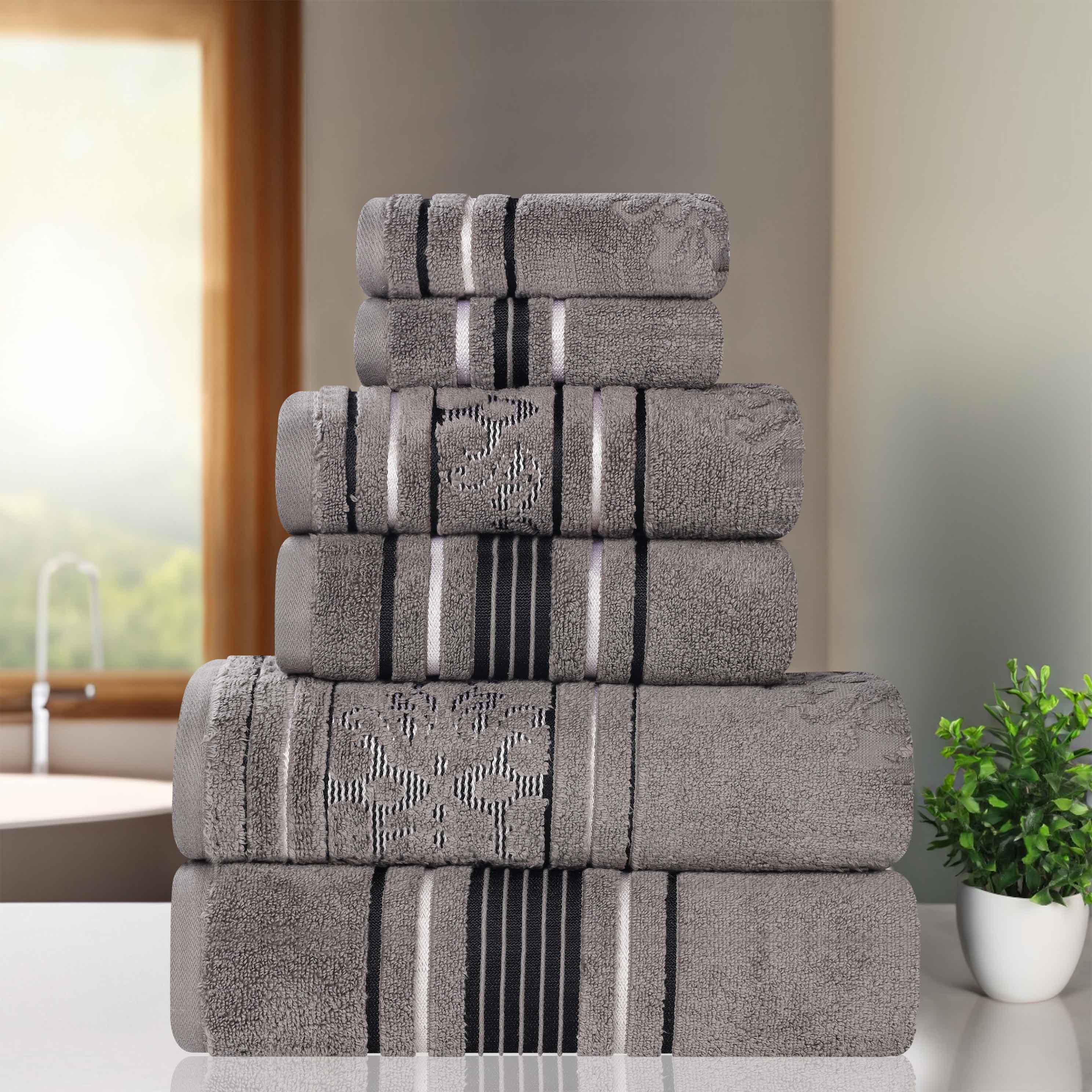 Sadie Zero Twist Cotton Solid and Jacquard Floral 6 Piece Towel Set - Towel Set by Superior Brand