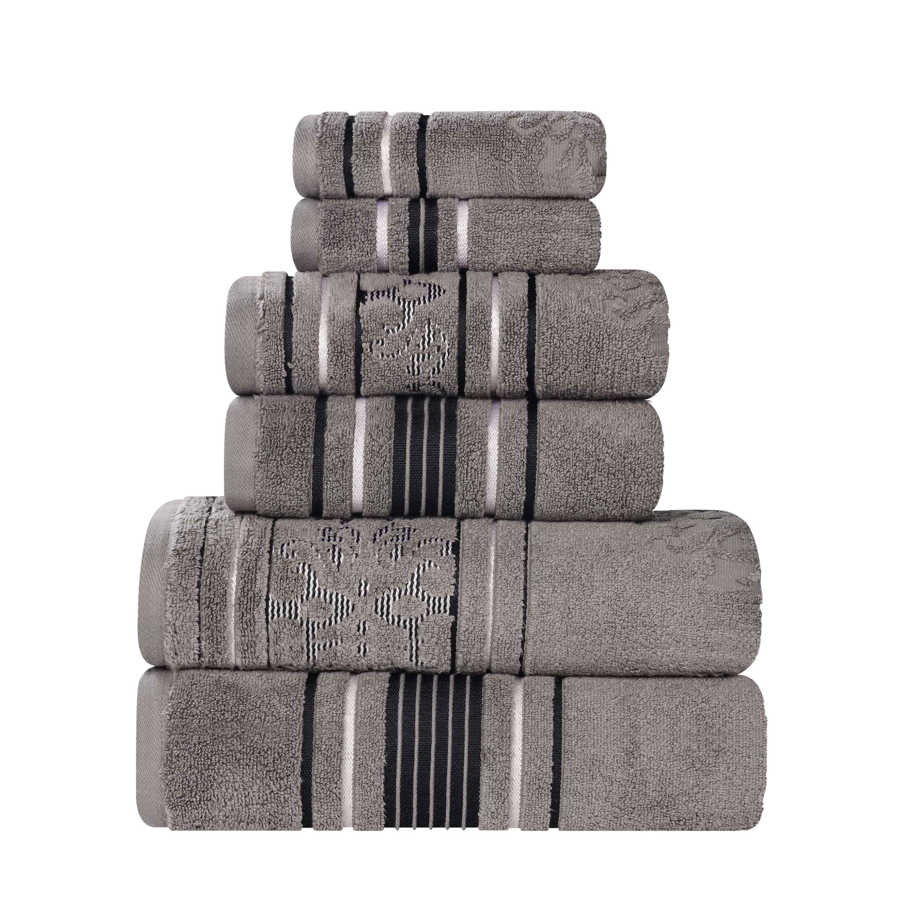 Sadie Zero Twist Cotton Solid and Jacquard Floral 6 Piece Towel Set - Towel Set by Superior Brand