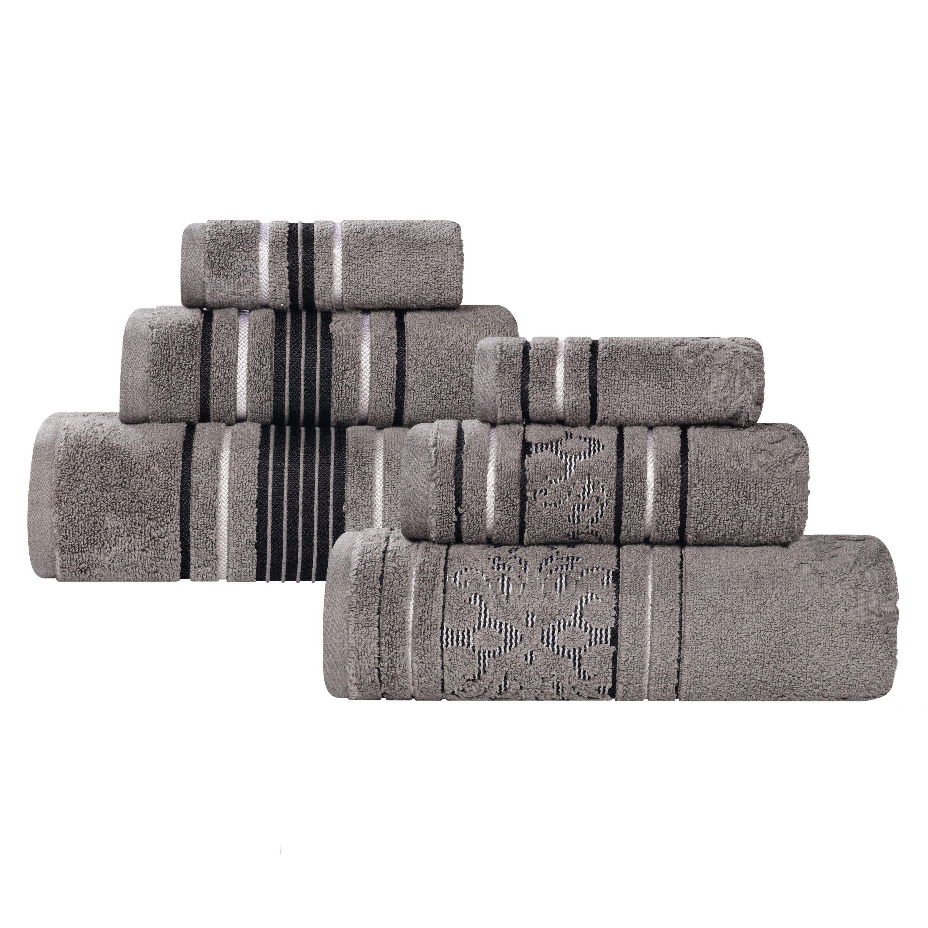 Sadie Zero Twist Cotton Solid and Jacquard Floral 6 Piece Towel Set - Towel Set by Superior Brand