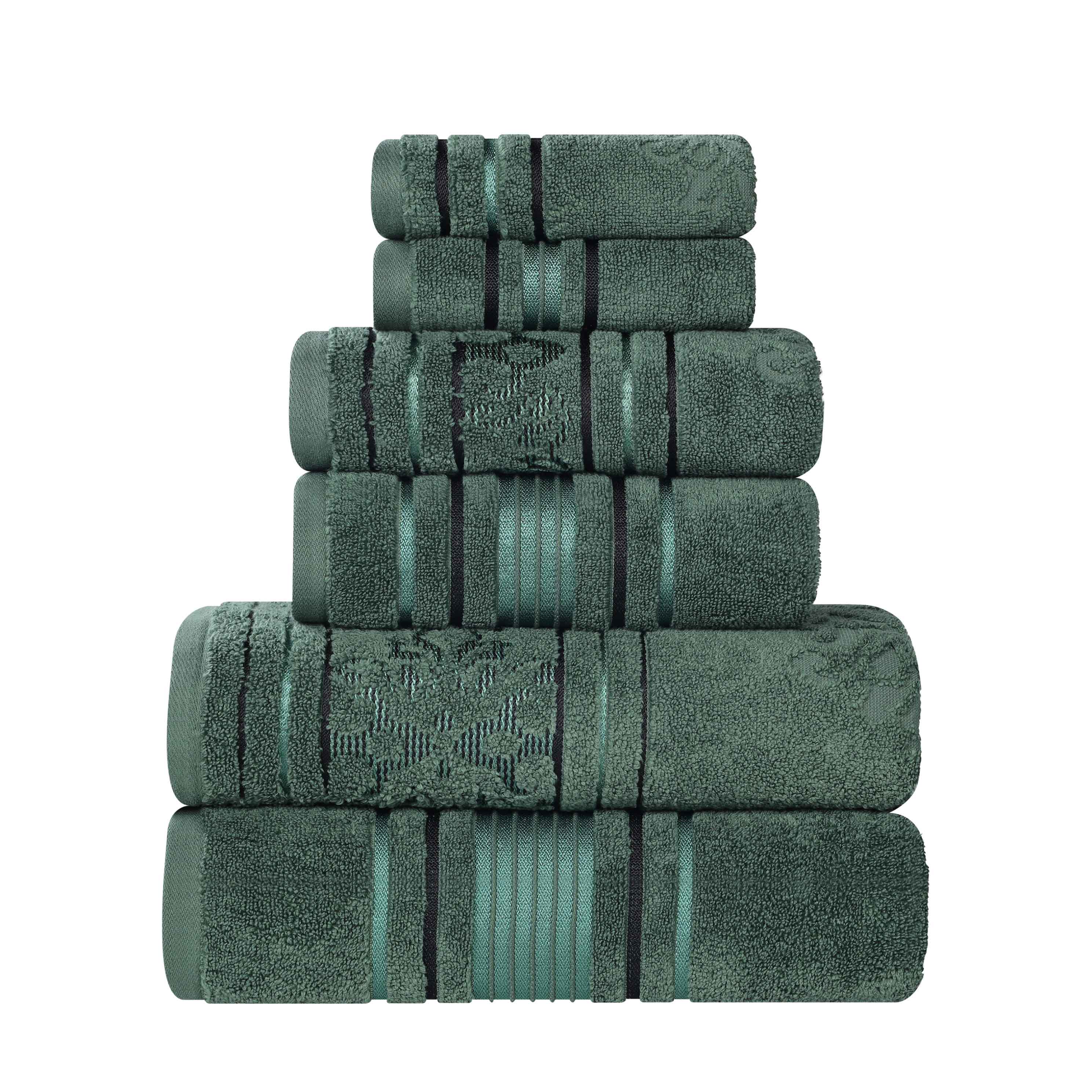 Sadie Zero Twist Cotton Solid and Jacquard Floral 6 Piece Towel Set - Towel Set by Superior Brand