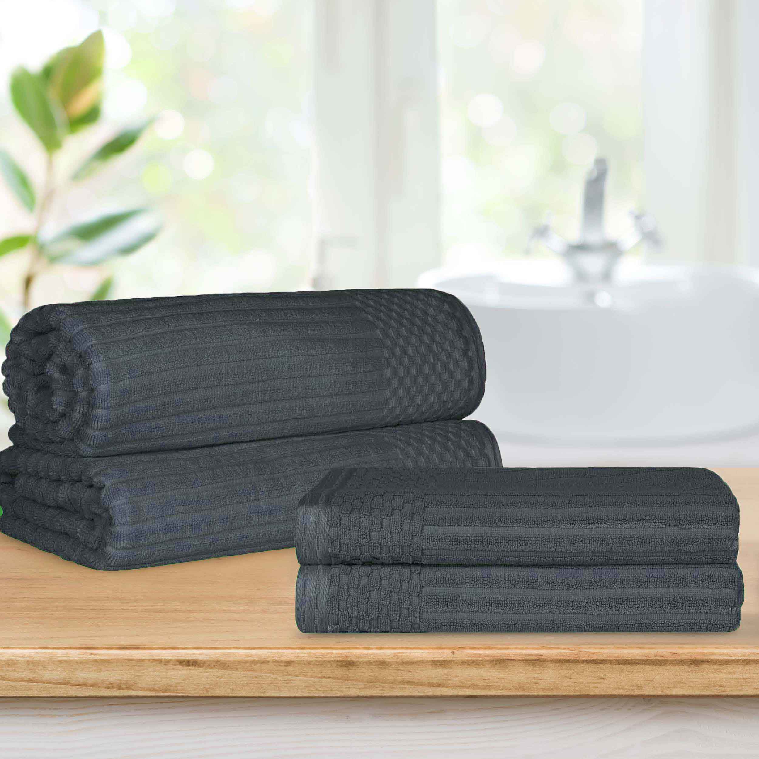 Cotton Ribbed Textured Bath Sheet & Towel Set 4-Piece - Soho - Towel Set by Superior Brand