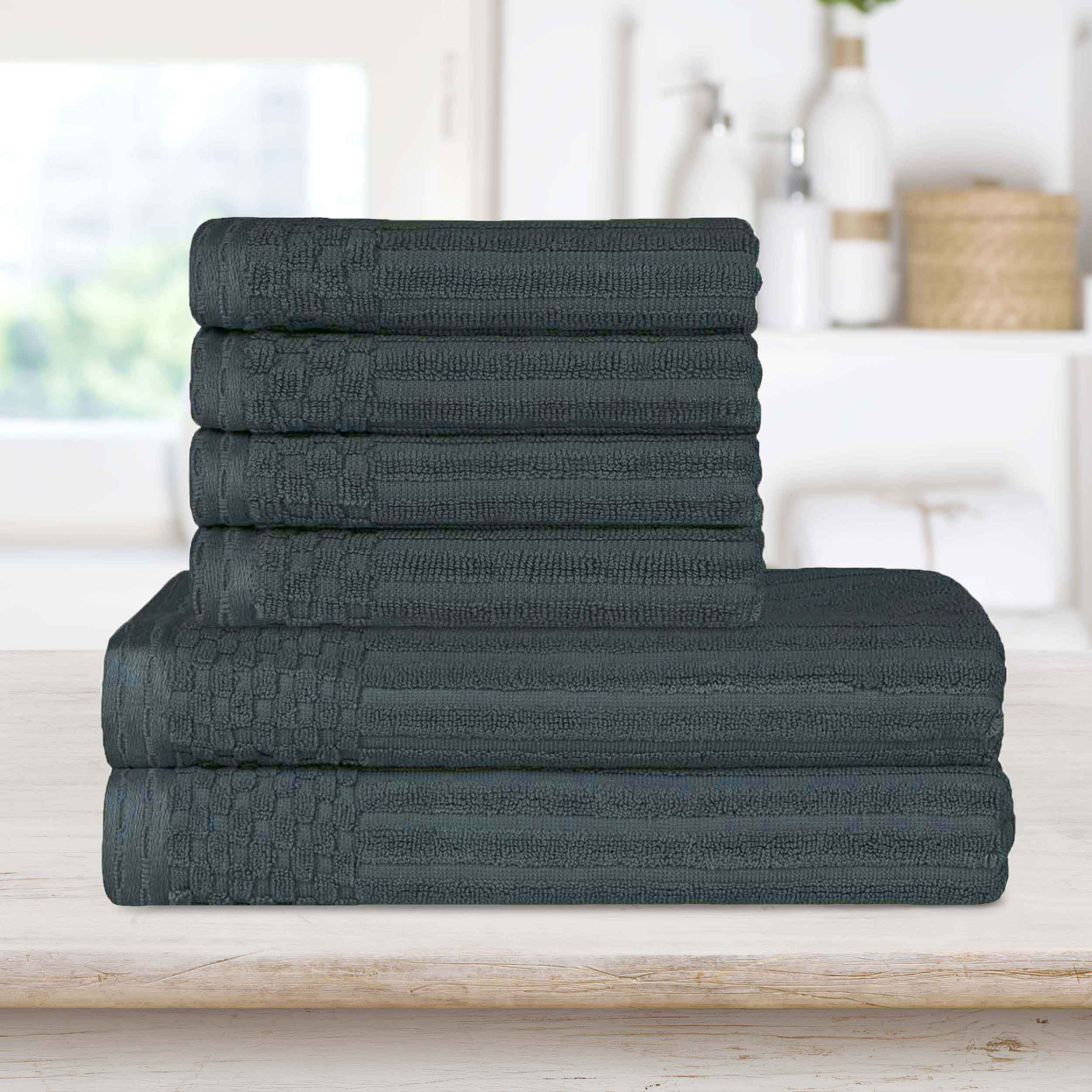 Soho Cotton Ribbed Textured Absorbent Hand and Bath Towel Set - Towel Set by Superior Brand