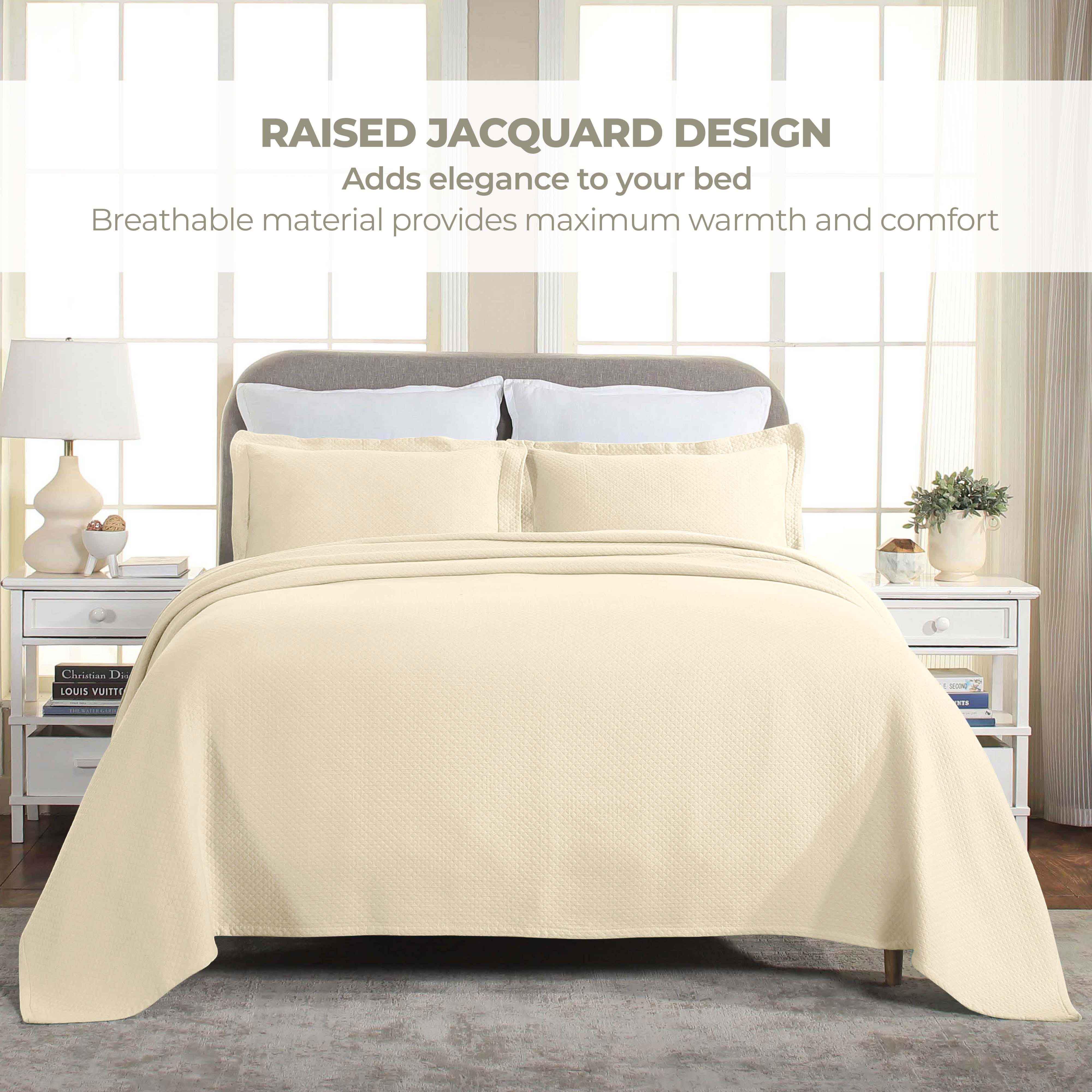Lightweight Cotton Bedspread Sets 3-Piece Diamond Jacquard Matelassé - Bedspread by Superior Brand