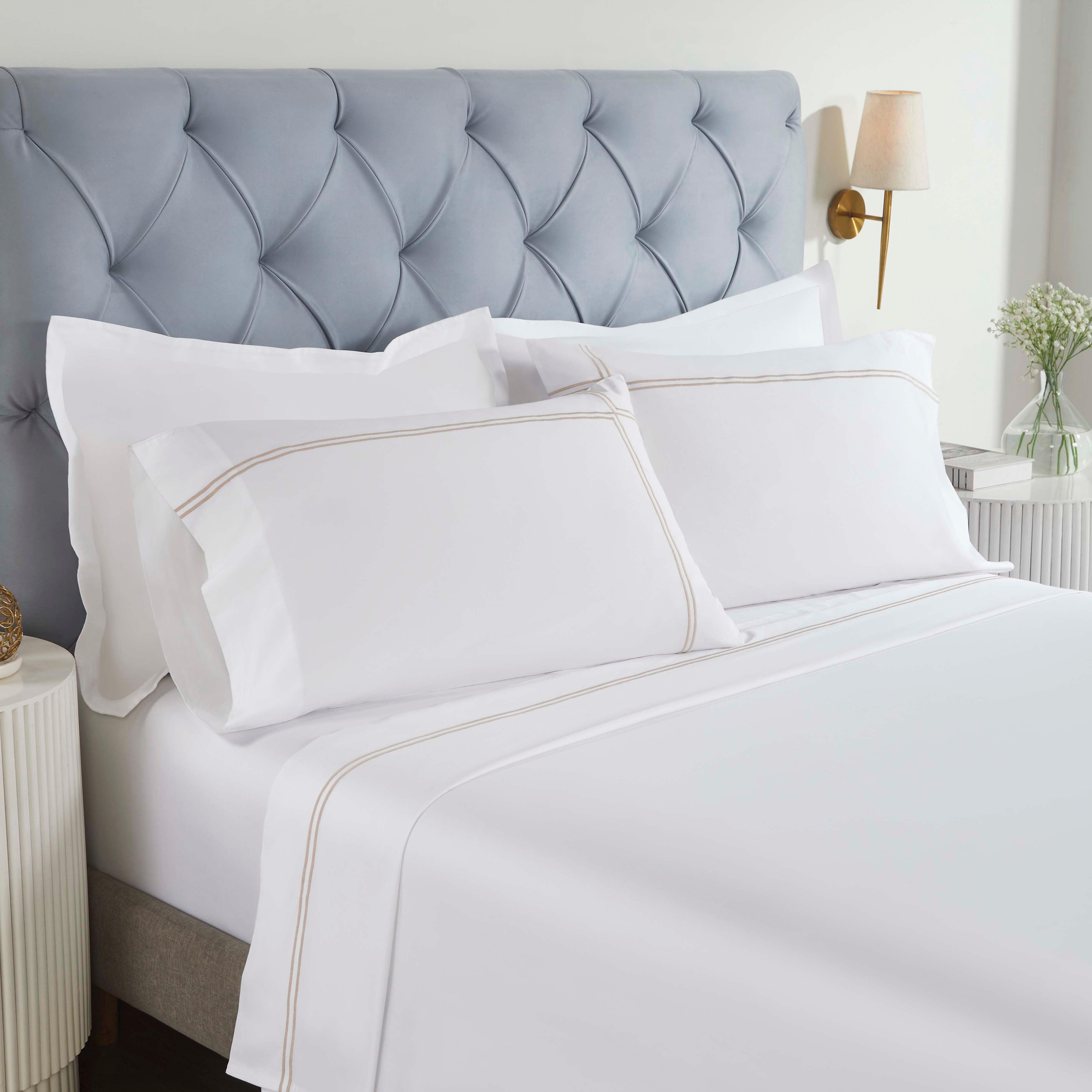 100% Cotton Bed Sheet Set Two-Line Embroidered Deep Pocket Spring Blooms - Sheet Set by Superior Brand