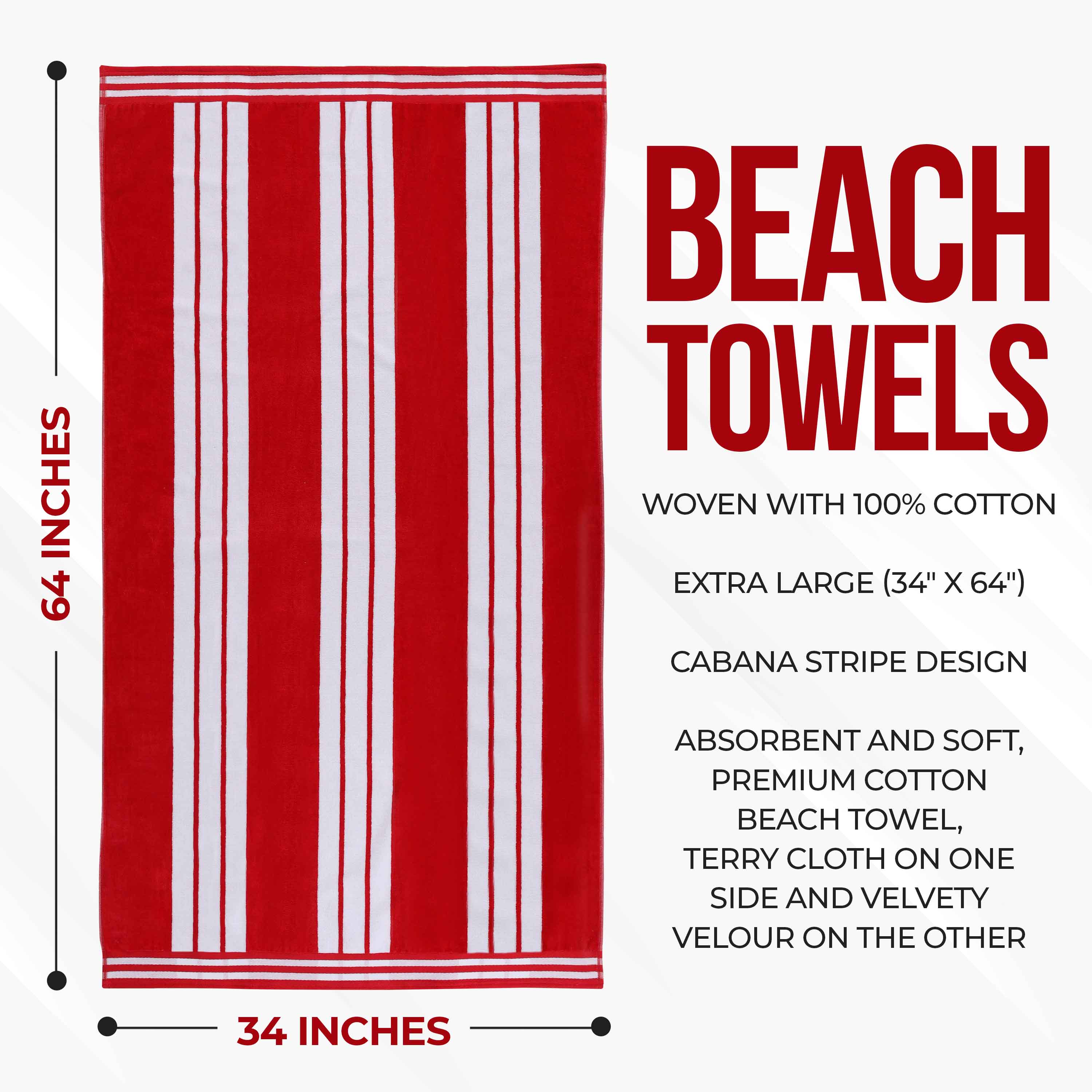 Striped Oversized Cotton Beach Towel Set of 2, 4, or 6 Piece - Beach Towel by Superior Brand
