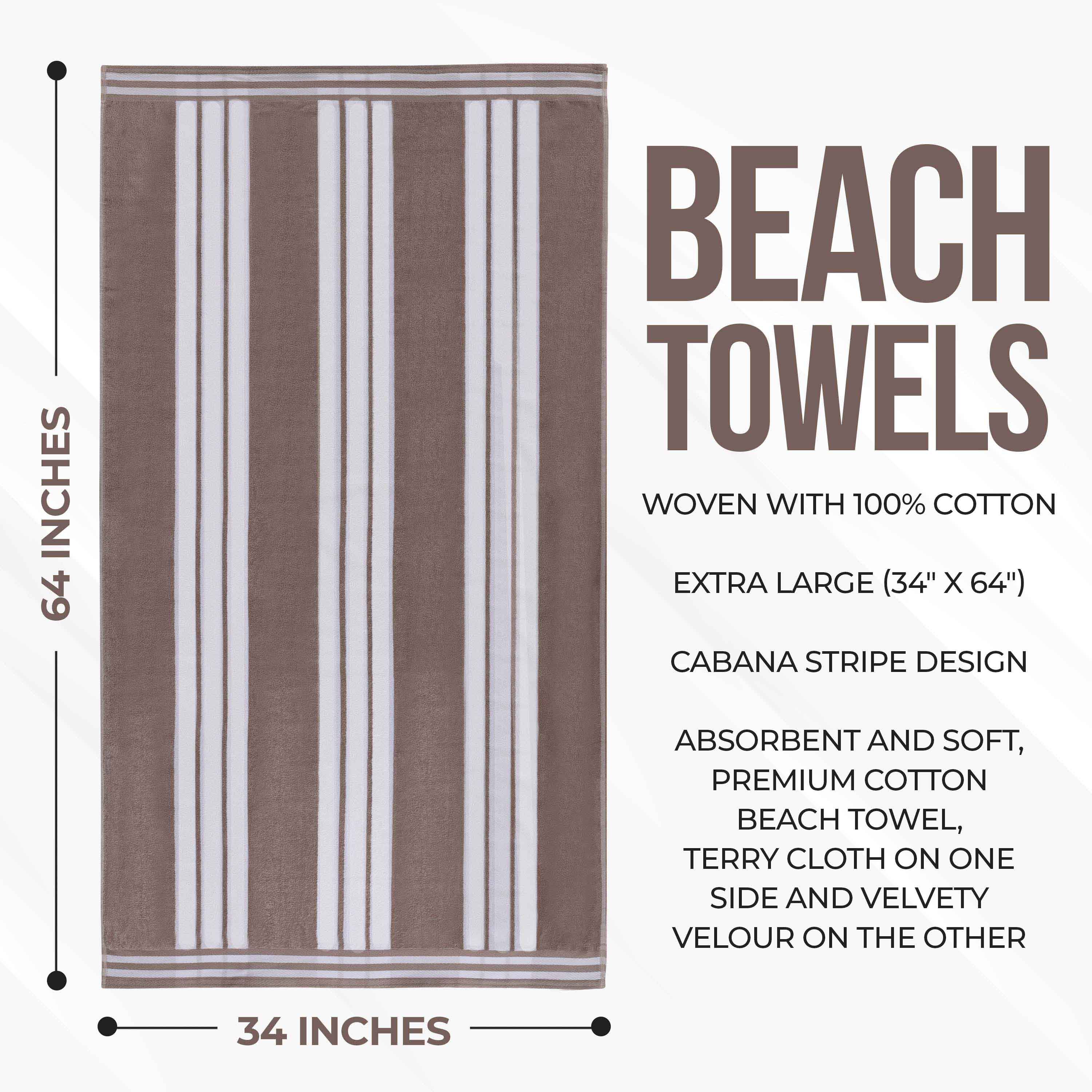 Striped Oversized Cotton Beach Towel Set of 2, 4, or 6 Piece - Beach Towel by Superior Brand
