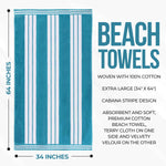 Striped Oversized Cotton Beach Towel Set of 2, 4, or 6 Piece - Beach Towel by Superior Brand