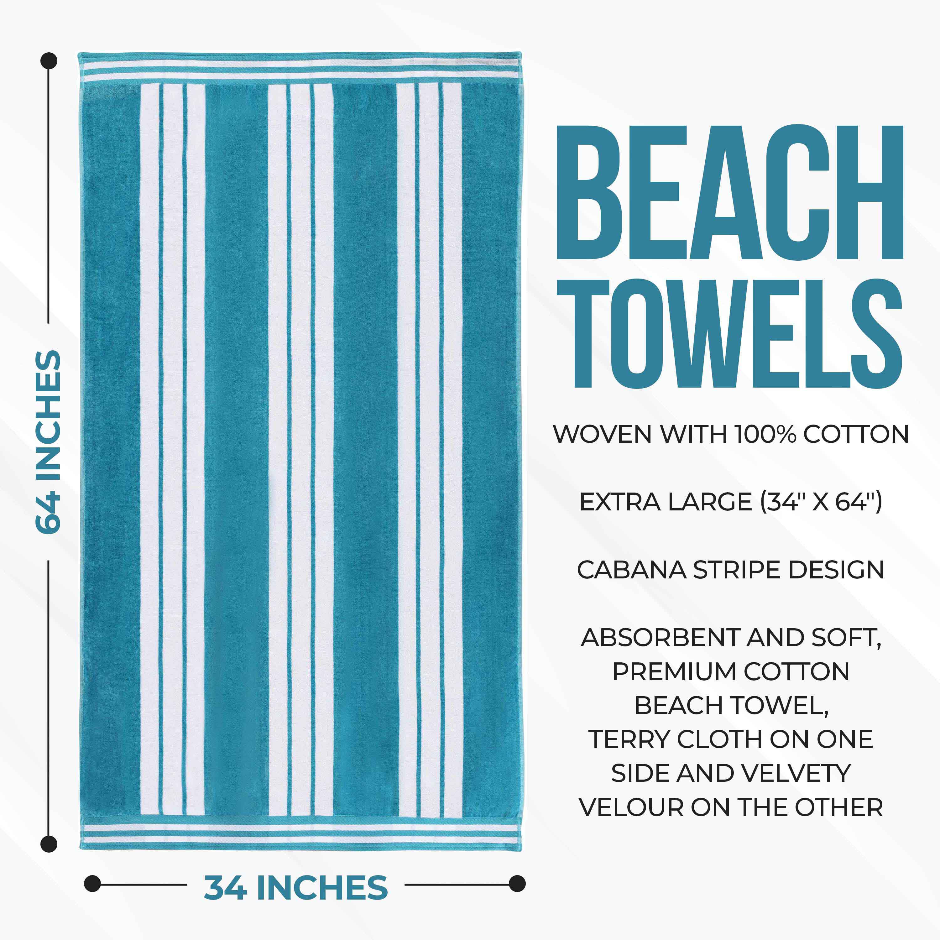 Striped Oversized Cotton Beach Towel Set of 2, 4, or 6 Piece - Beach Towel by Superior Brand
