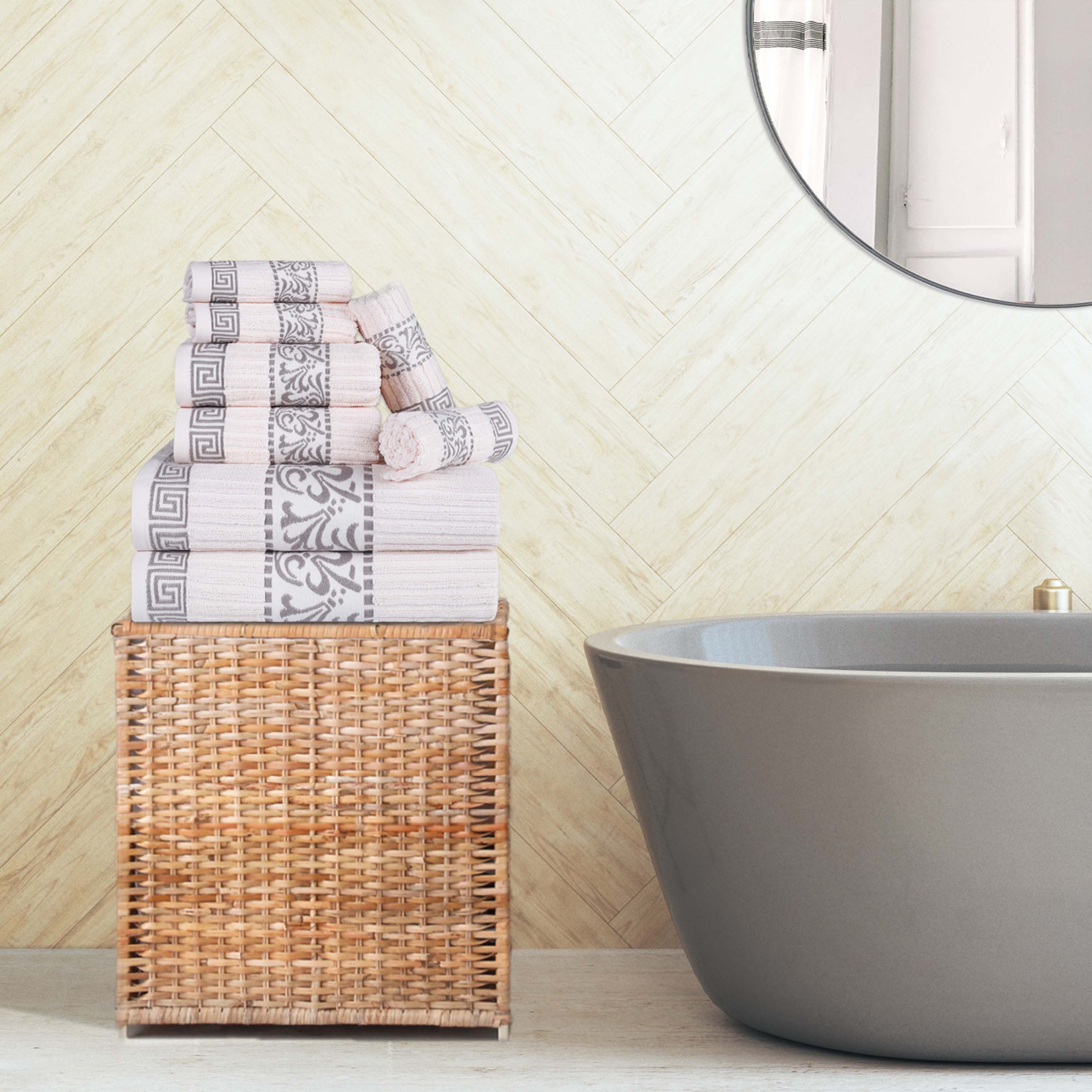 Superior Athens Cotton Greek Key Trim 8 Piece Towel Set - Towel Set by Superior Brand