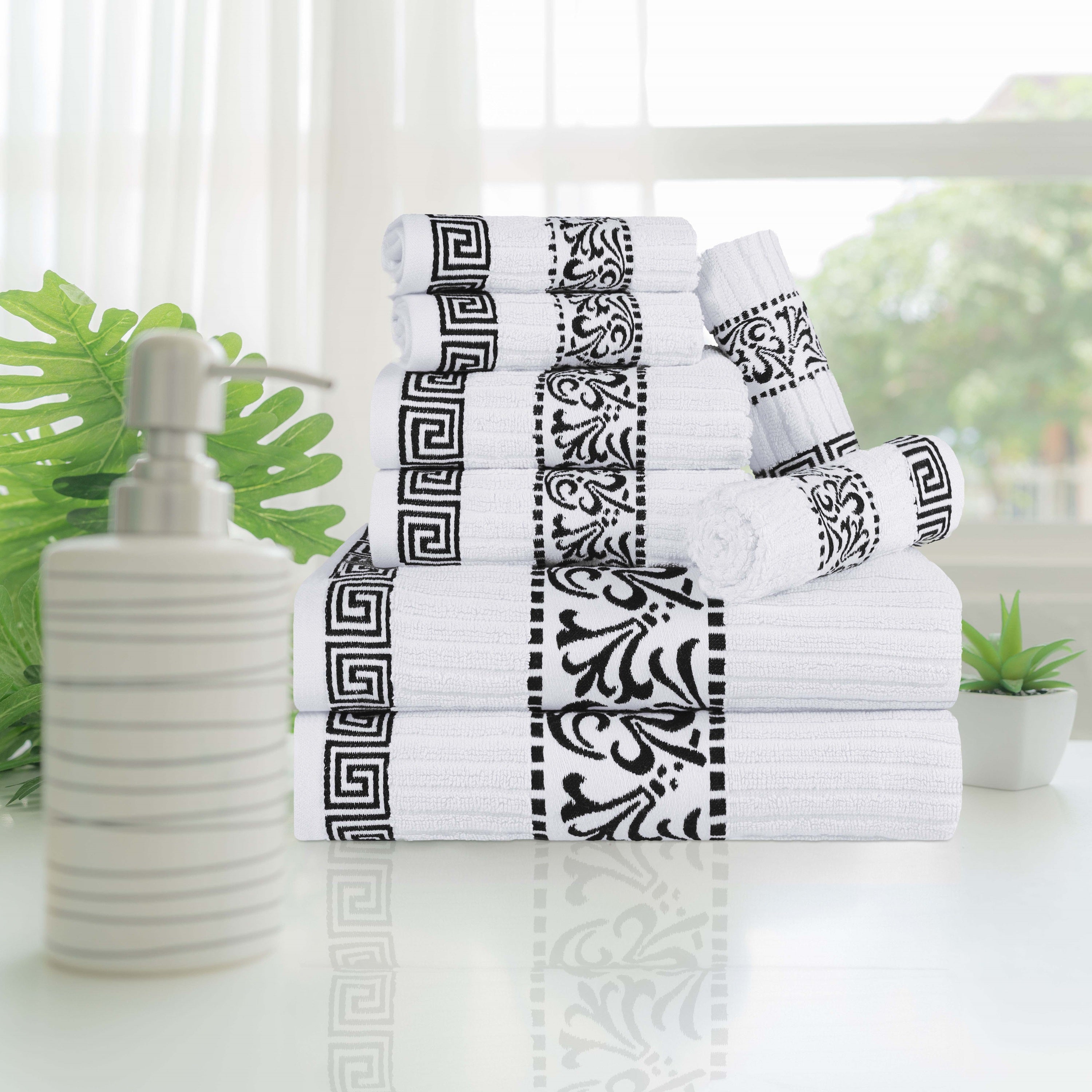 Superior Athens Cotton Greek Key Trim 8 Piece Towel Set - Towel Set by Superior Brand
