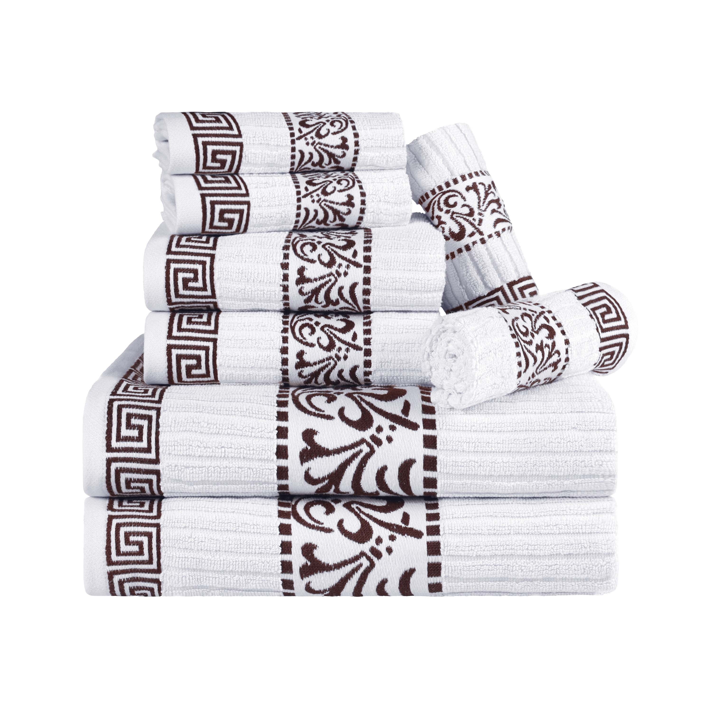 Superior Athens Cotton Greek Key Trim 8 Piece Towel Set - Towel Set by Superior Brand