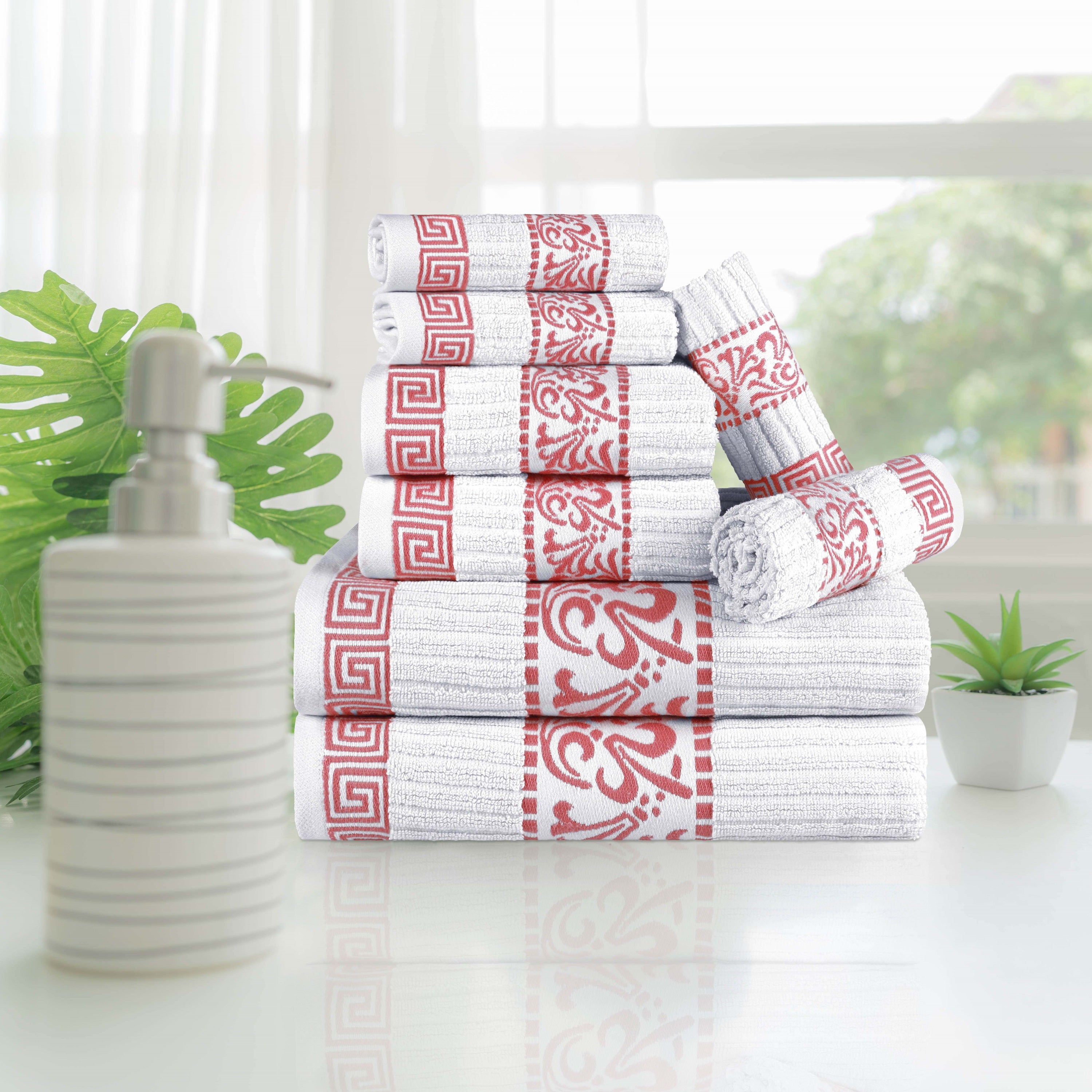 Superior Athens Cotton Greek Key Trim 8 Piece Towel Set - Towel Set by Superior Brand