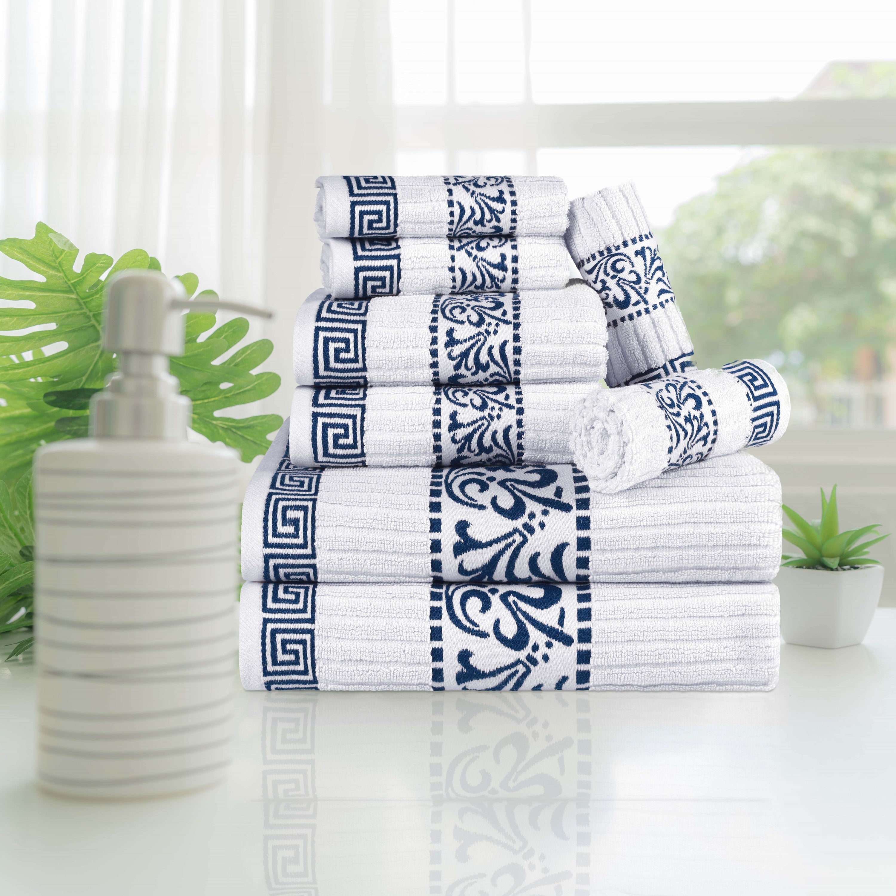 Superior Athens Cotton Greek Key Trim 8 Piece Towel Set - Towel Set by Superior Brand