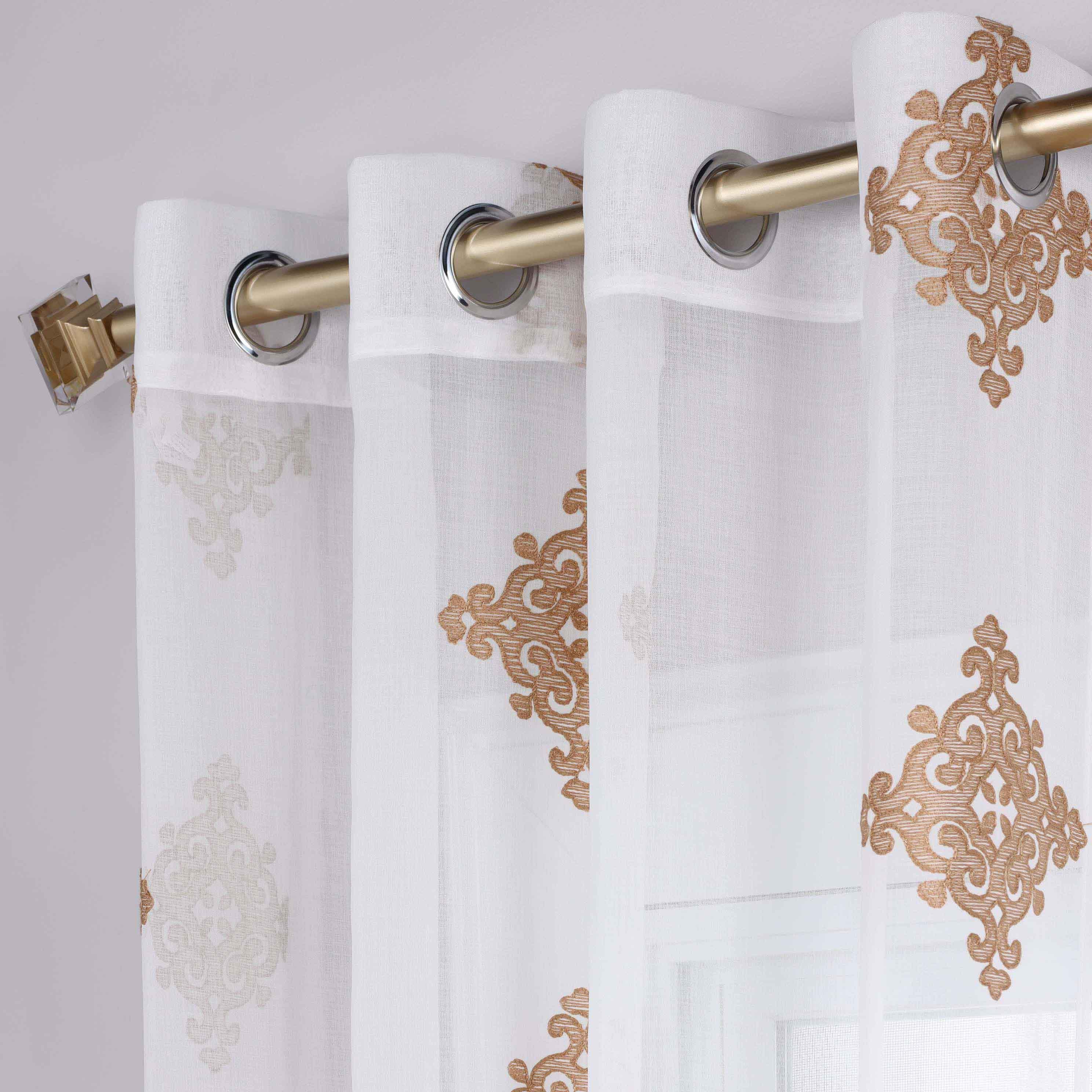 Traditional Embroidered Damask Sheer Grommet Curtain Panel Set - Sheer Curtains by Superior Brand